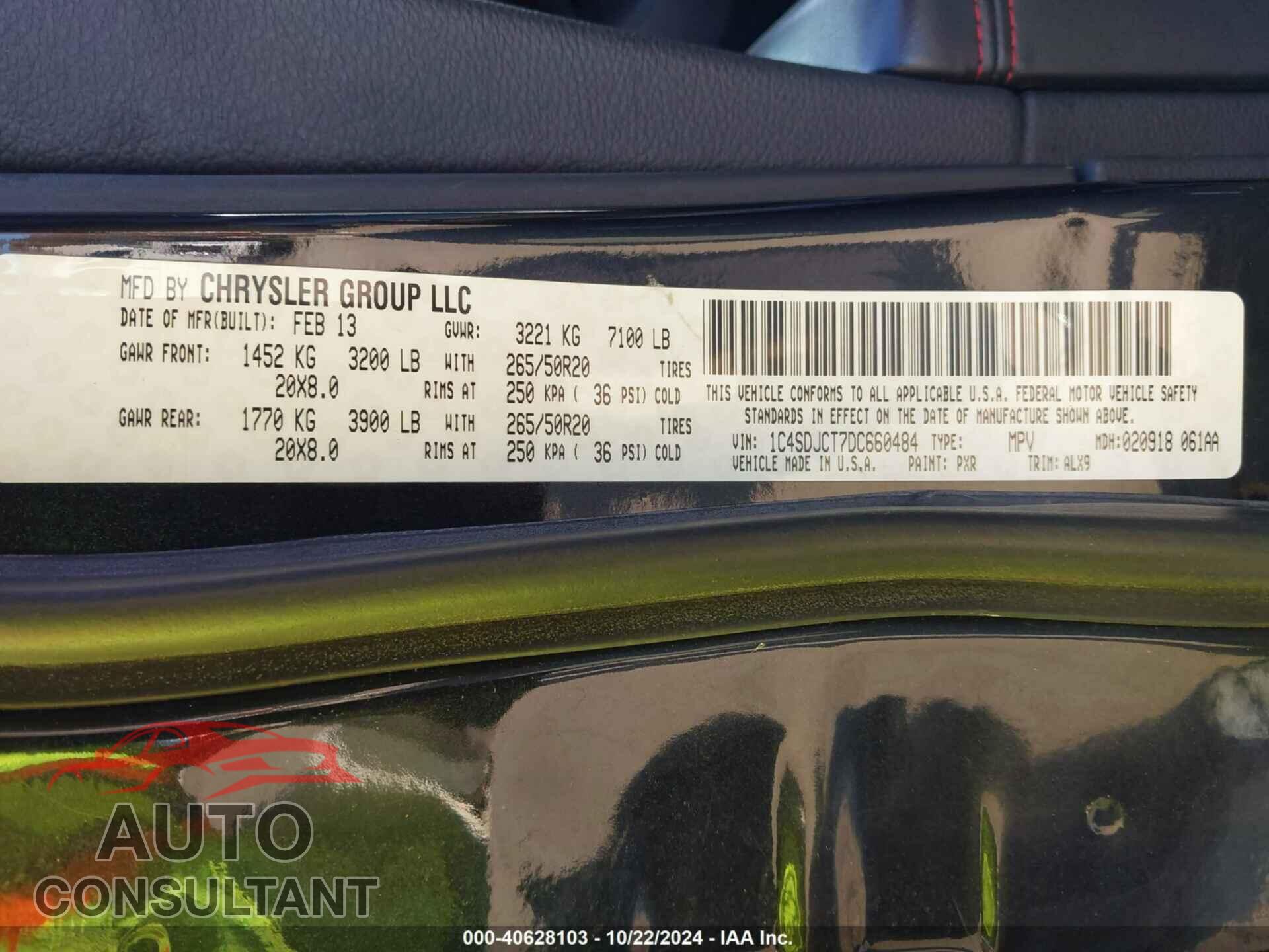 DODGE DURANGO 2013 - 1C4SDJCT7DC660484
