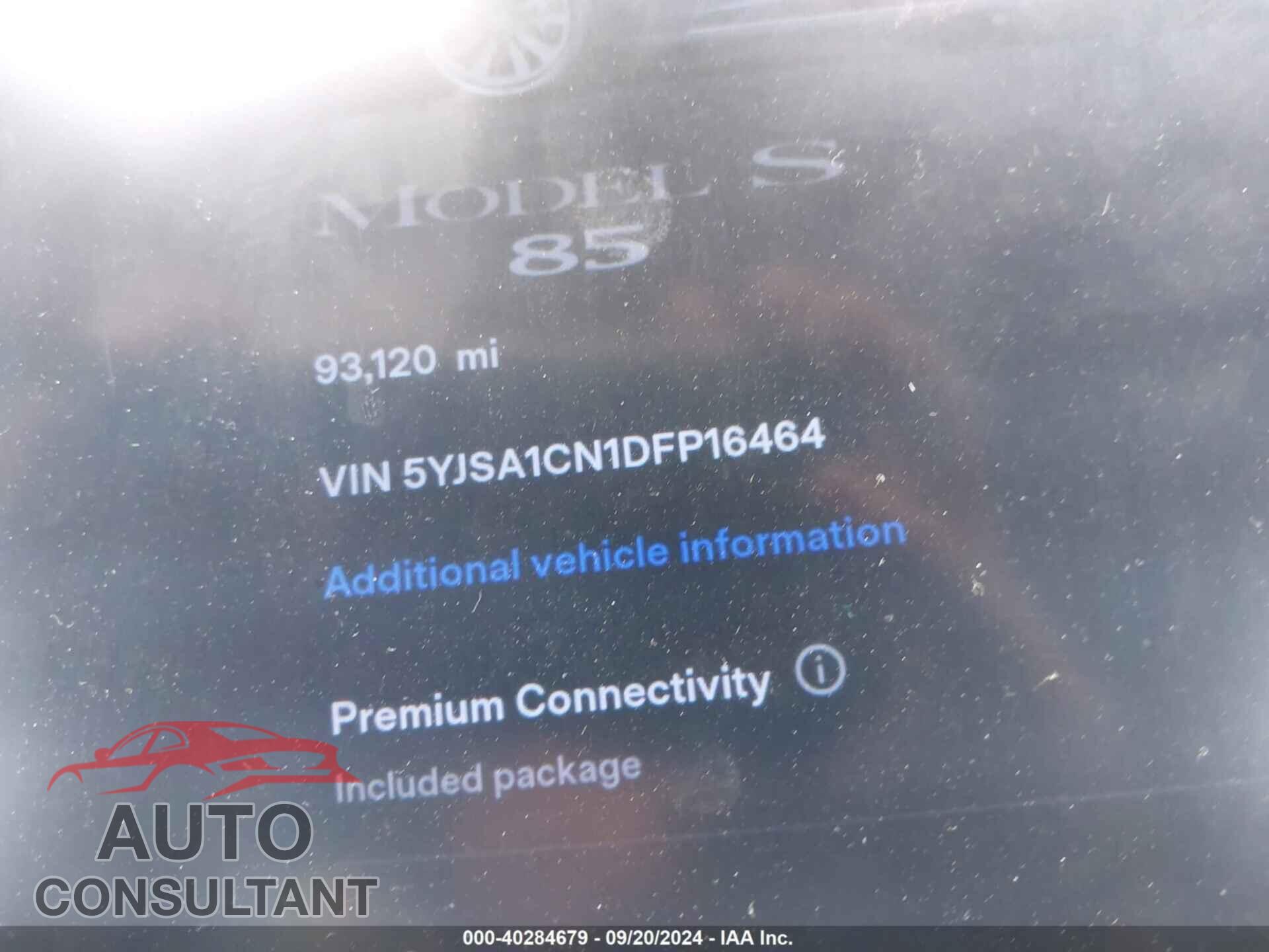 TESLA MODEL S 2013 - 5YJSA1CN1DFP16464