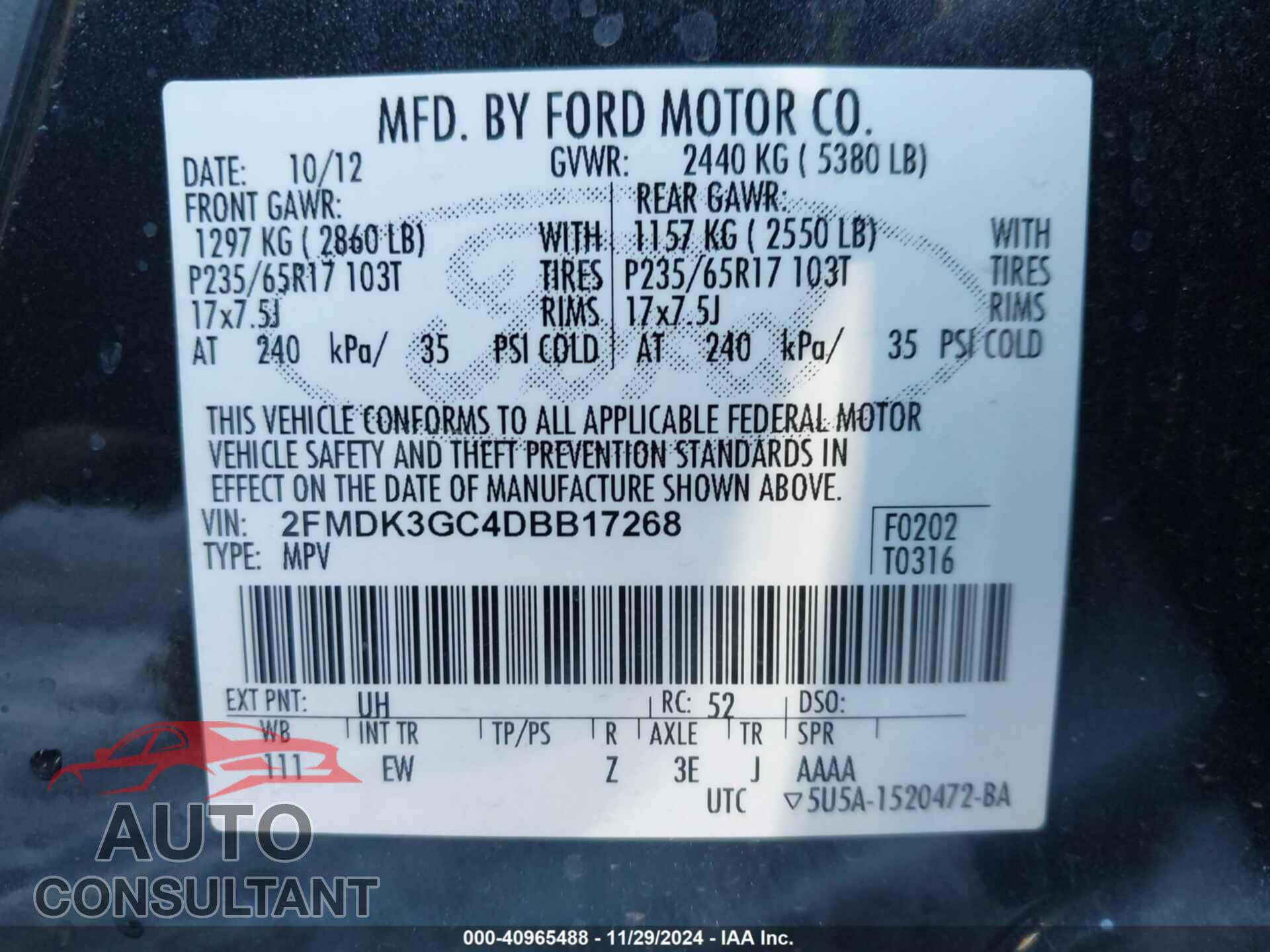 FORD EDGE 2013 - 2FMDK3GC4DBB17268