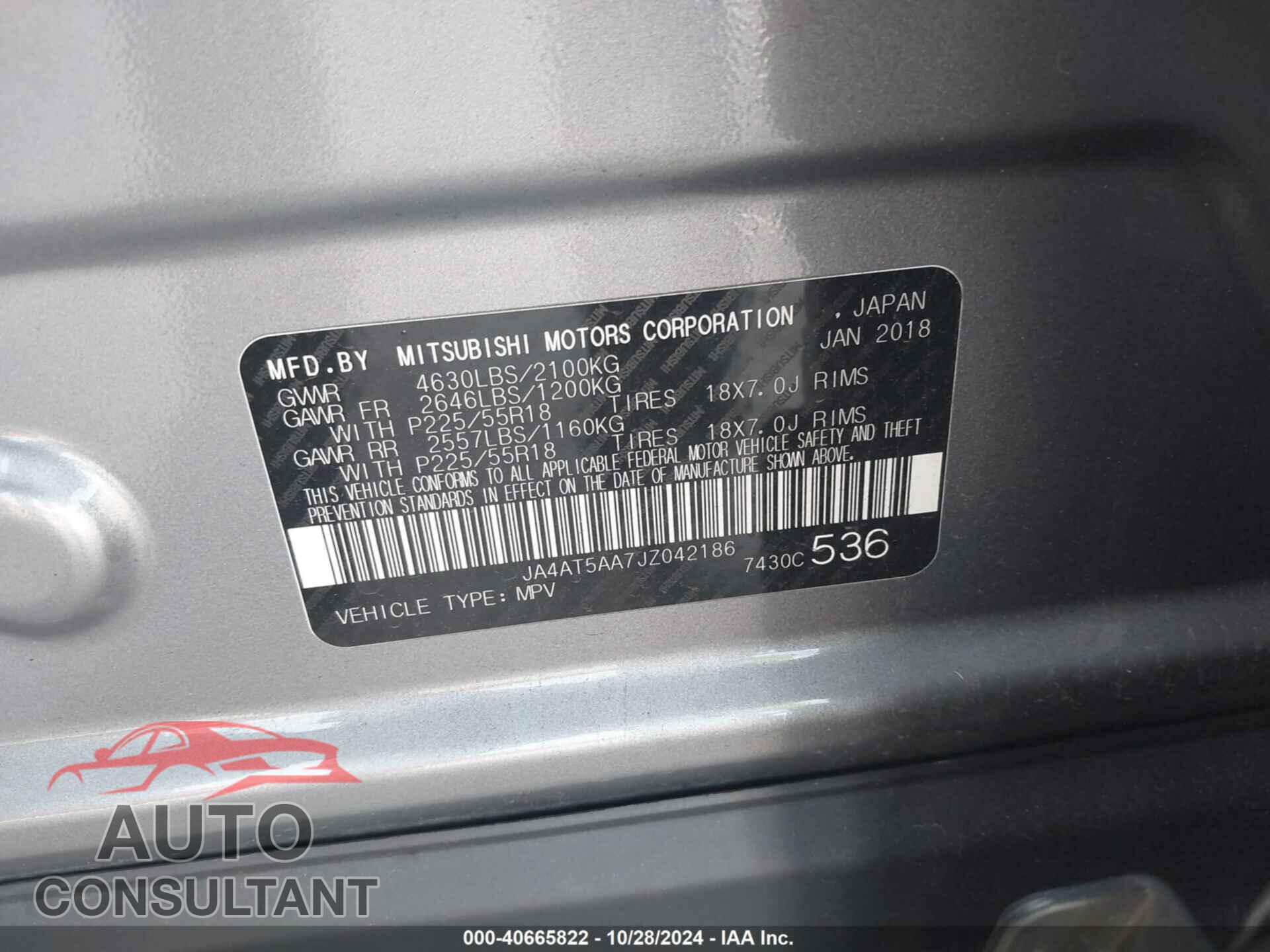 MITSUBISHI ECLIPSE CROSS 2018 - JA4AT5AA7JZ042186
