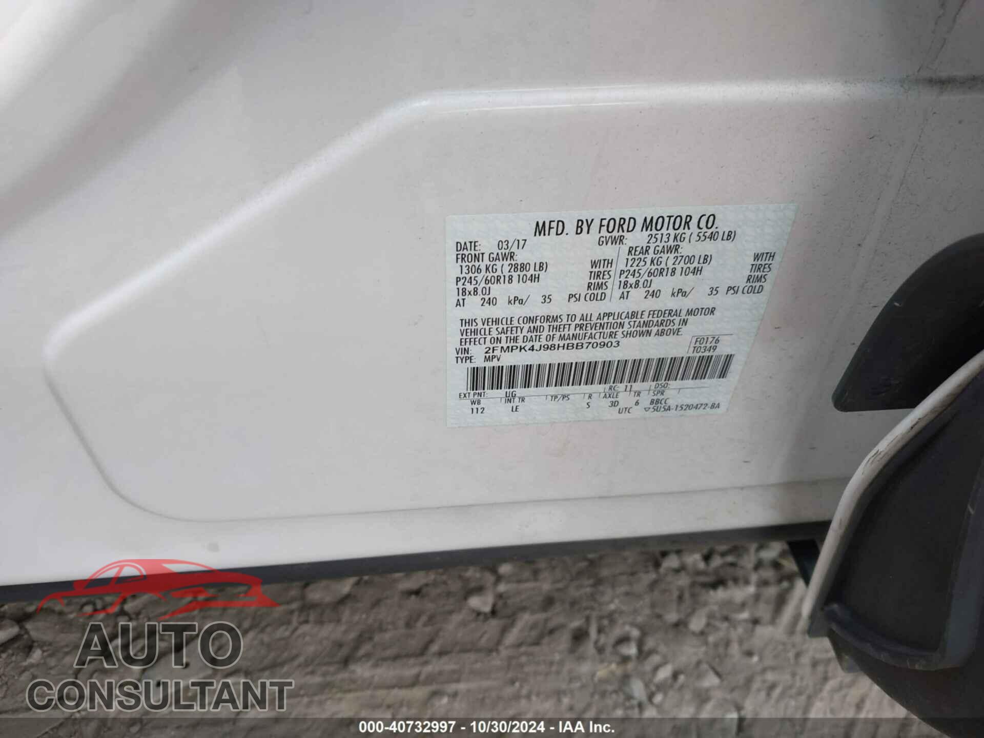 FORD EDGE 2017 - 2FMPK4J98HBB70903