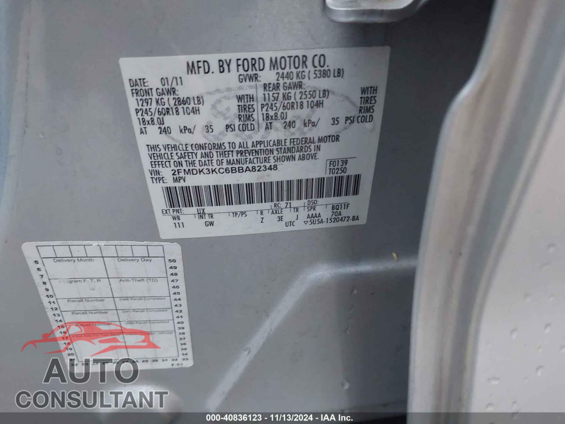 FORD EDGE 2011 - 2FMDK3KC6BBA82348