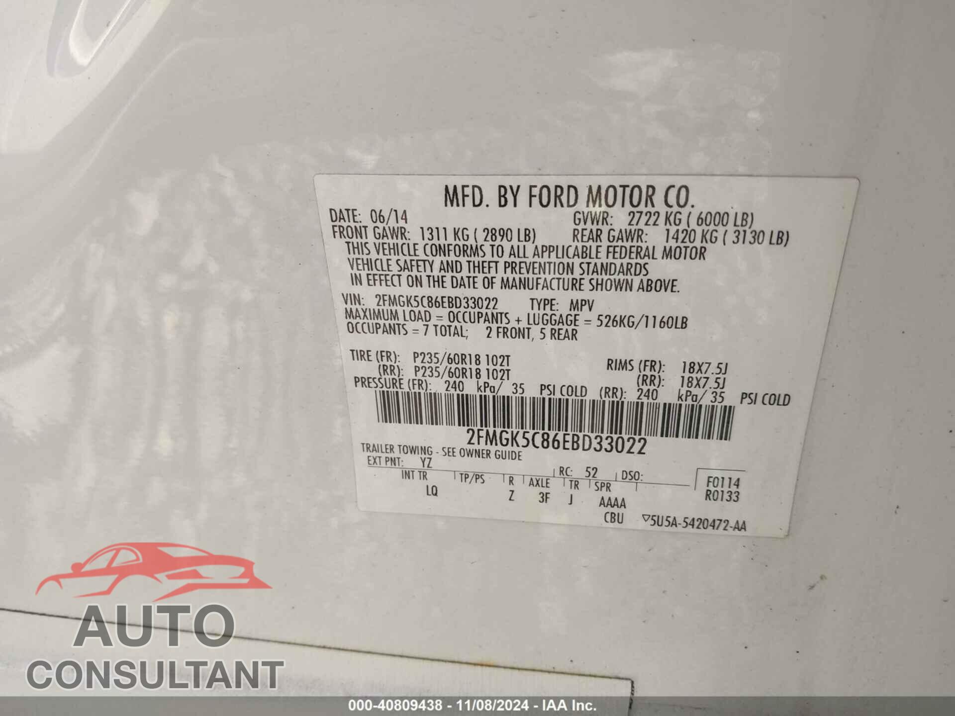 FORD FLEX 2014 - 2FMGK5C86EBD33022