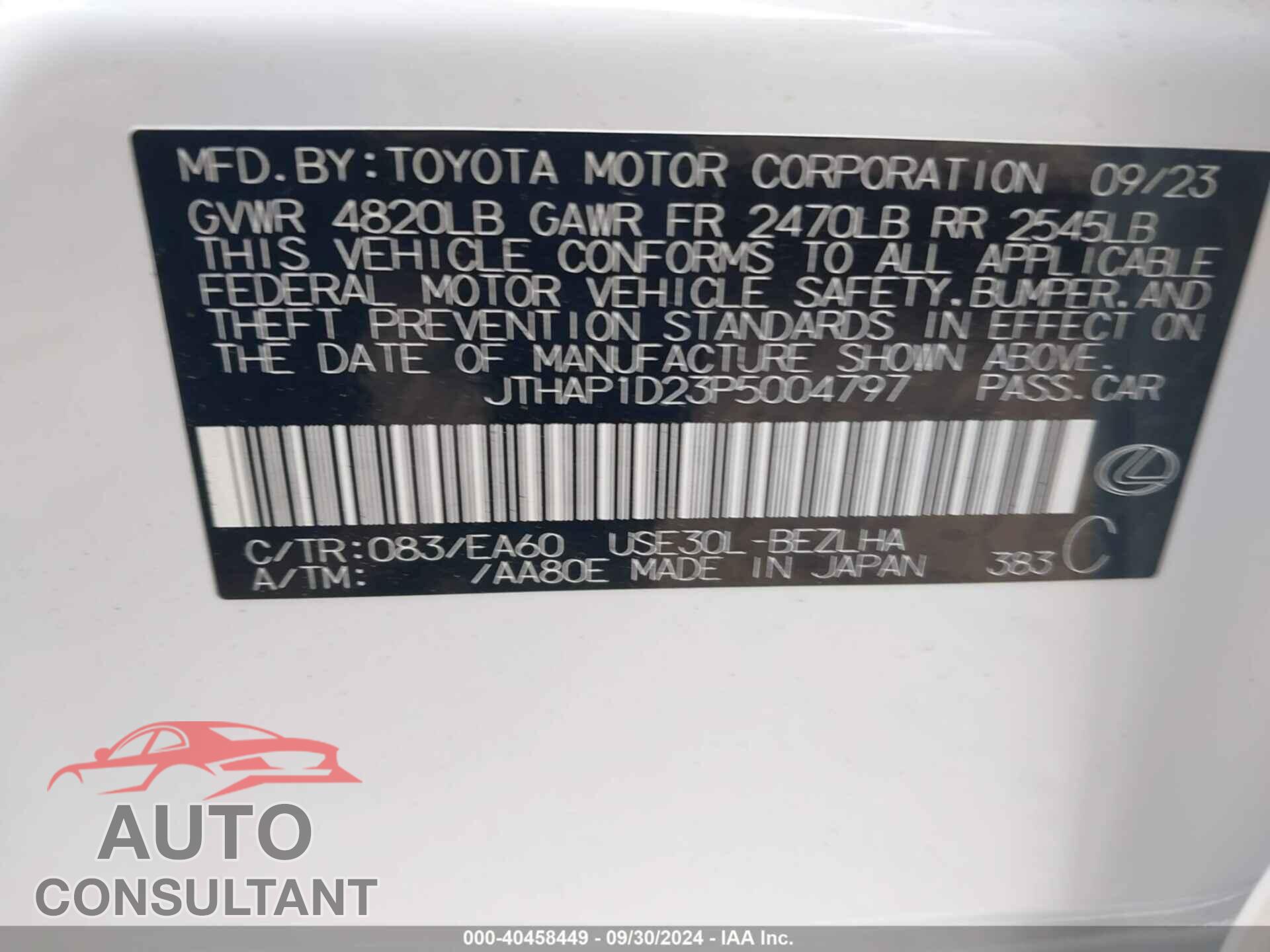 LEXUS IS 500 2023 - JTHAP1D23P5004797