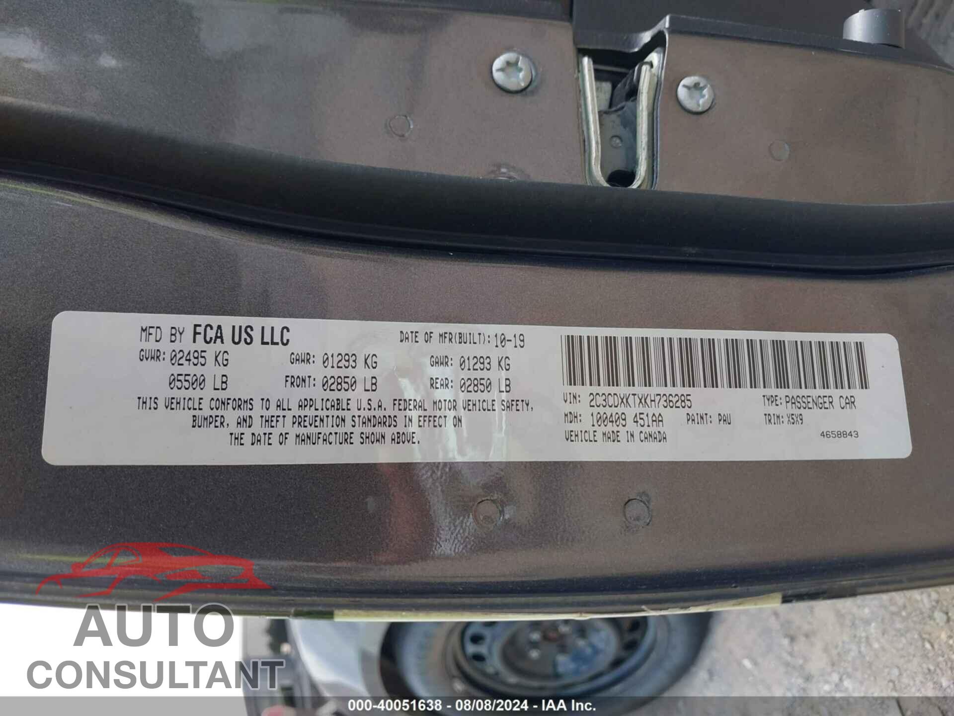 DODGE CHARGER 2019 - 2C3CDXKTXKH736285