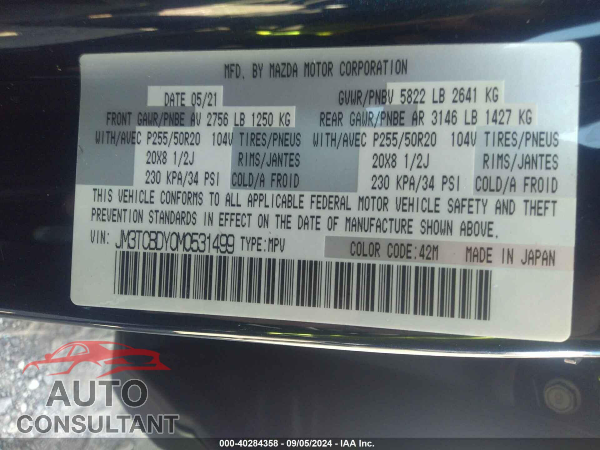 MAZDA CX-9 2021 - JM3TCBDY0M0531499