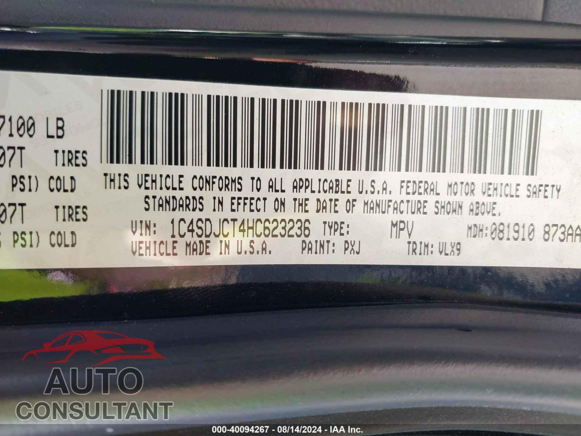 DODGE DURANGO 2017 - 1C4SDJCT4HC623236