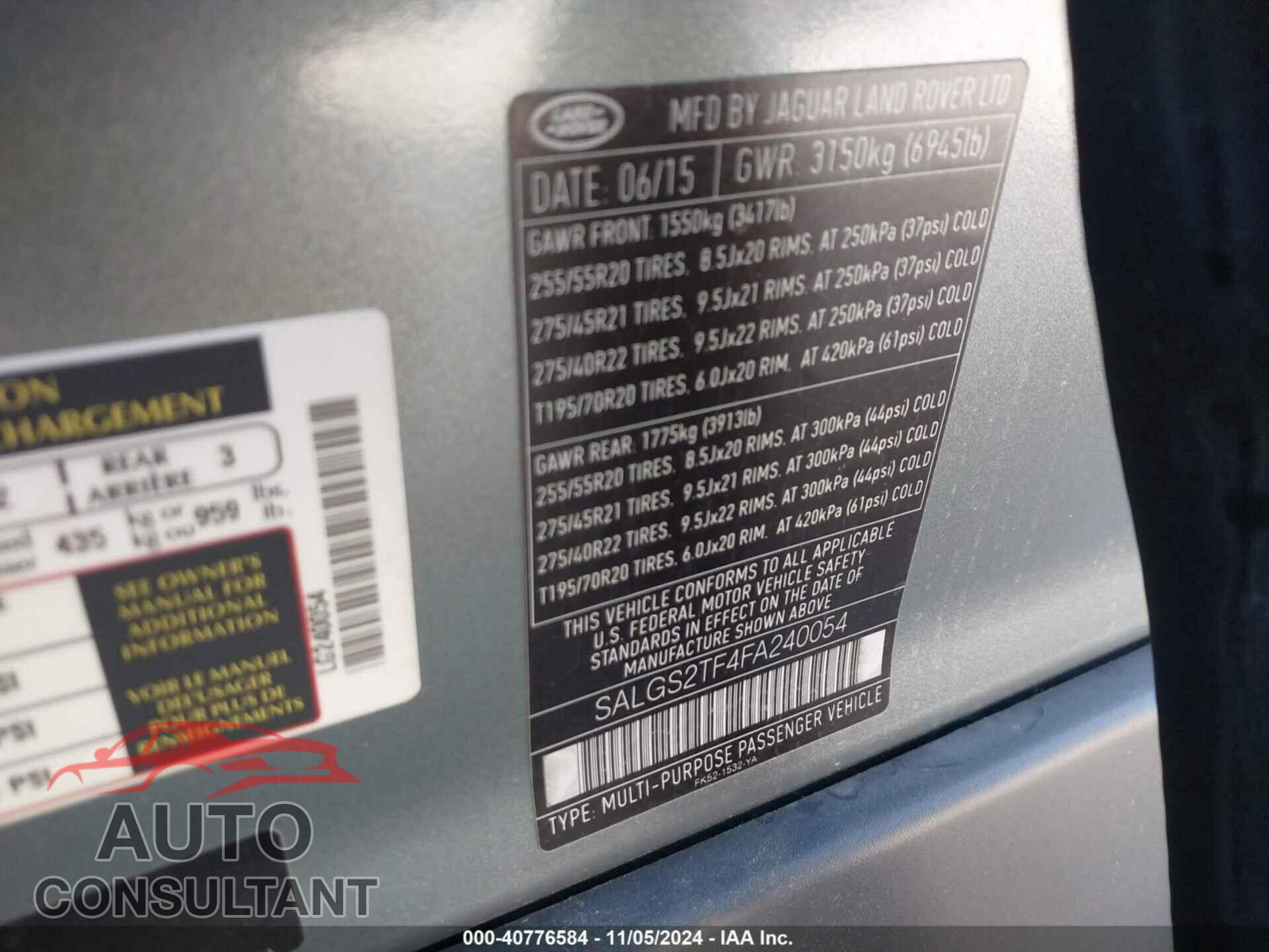 LAND ROVER RANGE ROVER 2015 - SALGS2TF4FA240054