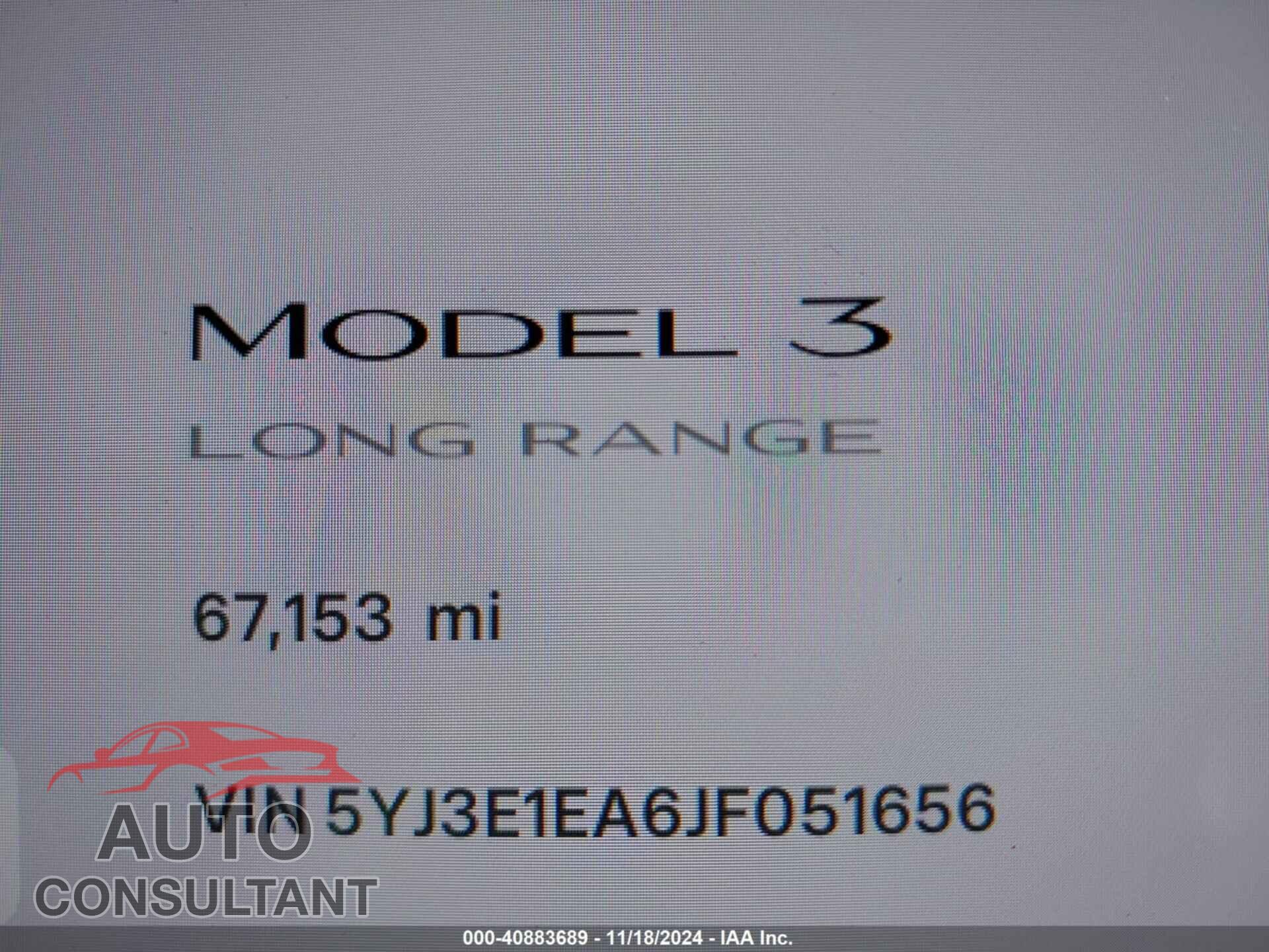 TESLA MODEL 3 2018 - 5YJ3E1EA6JF051656
