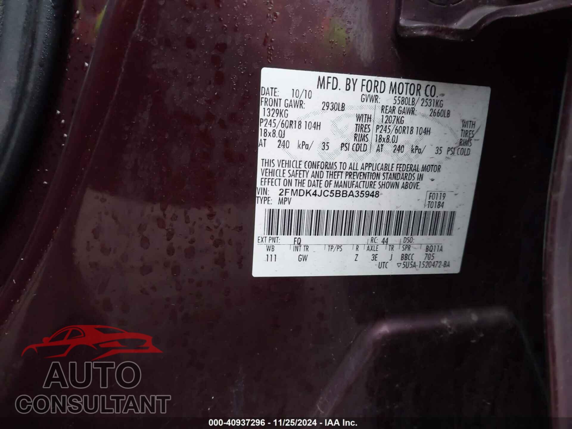 FORD EDGE 2011 - 2FMDK4JC5BBA35948