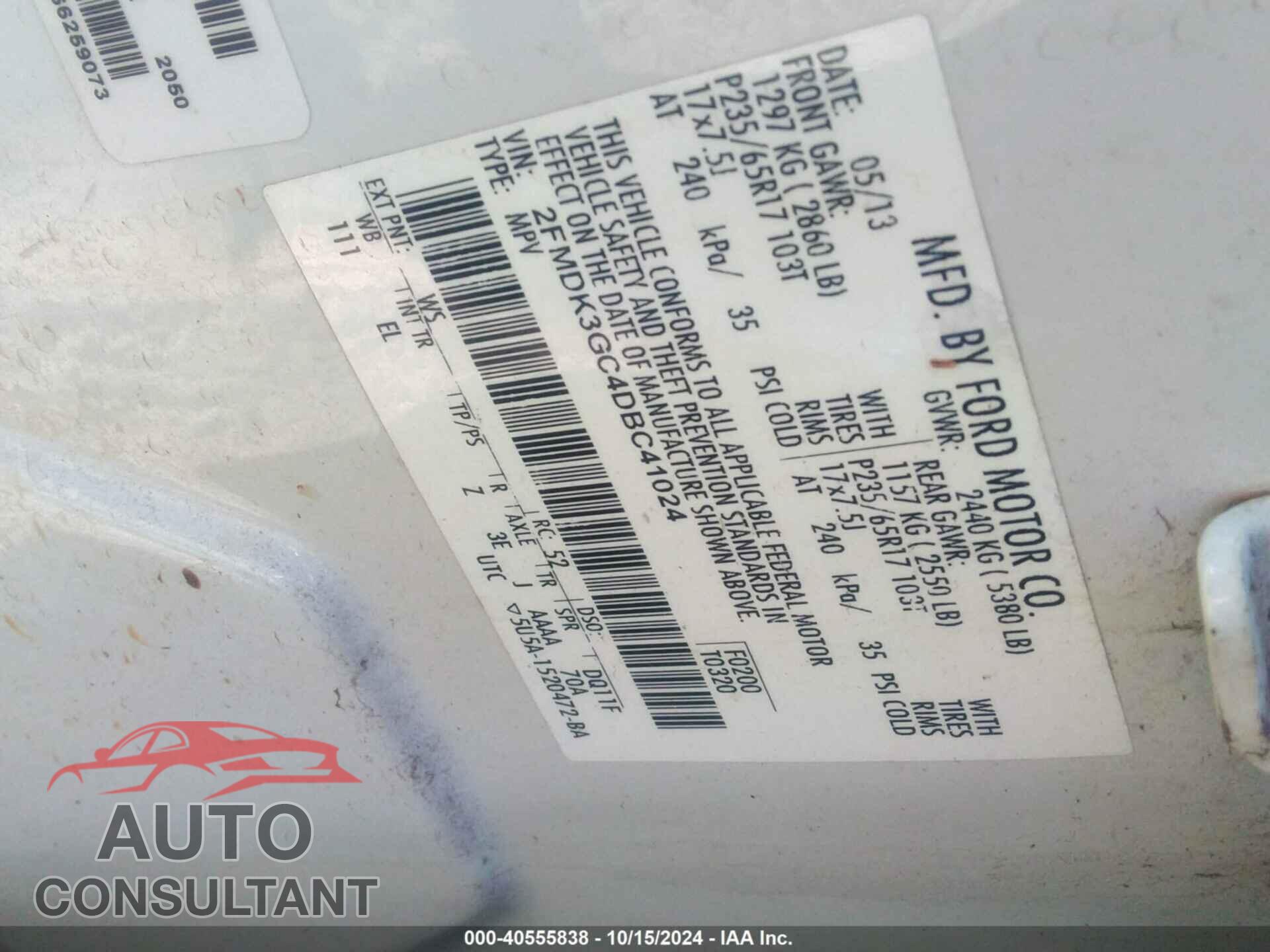 FORD EDGE 2013 - 2FMDK3GC4DBC41024