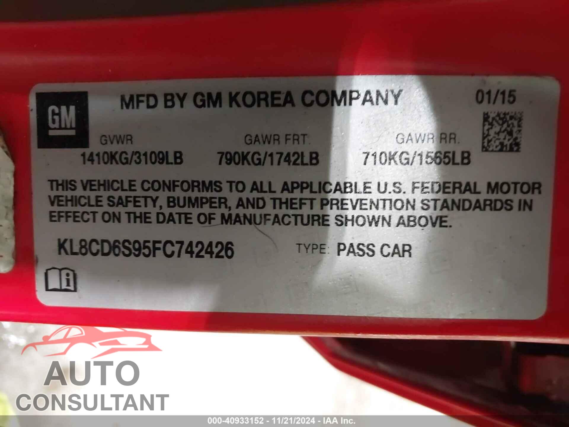 CHEVROLET SPARK 2015 - KL8CD6S95FC742426