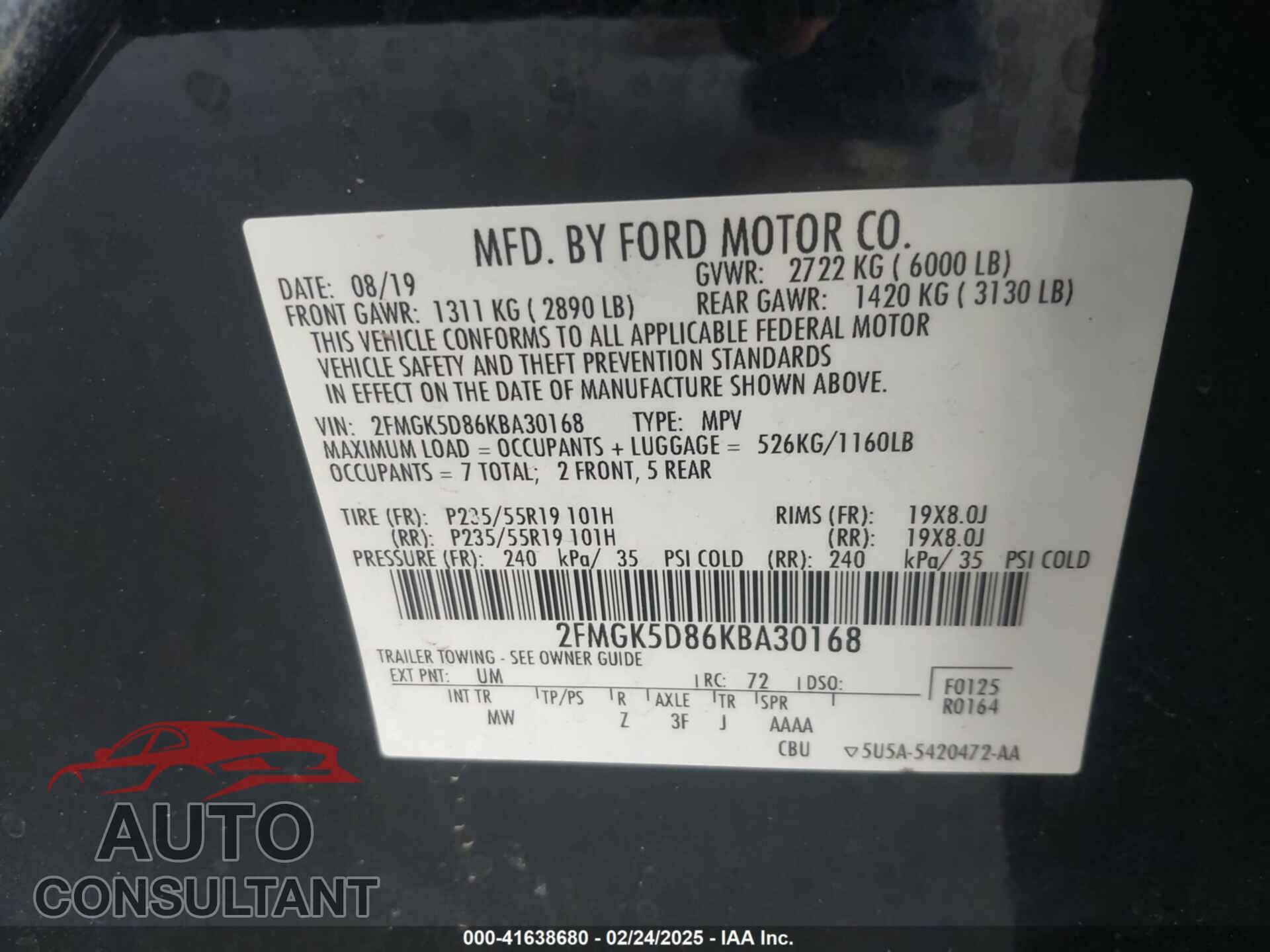 FORD FLEX 2019 - 2FMGK5D86KBA30168
