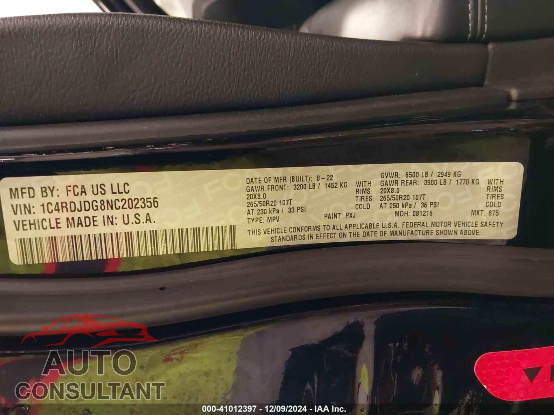 DODGE DURANGO 2022 - 1C4RDJDG8NC202356