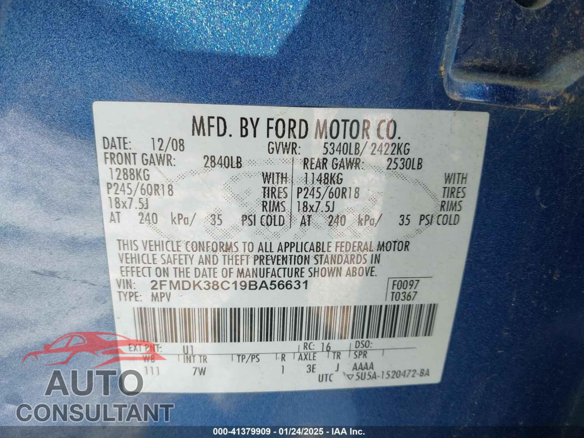 FORD EDGE 2009 - 2FMDK38C19BA56631