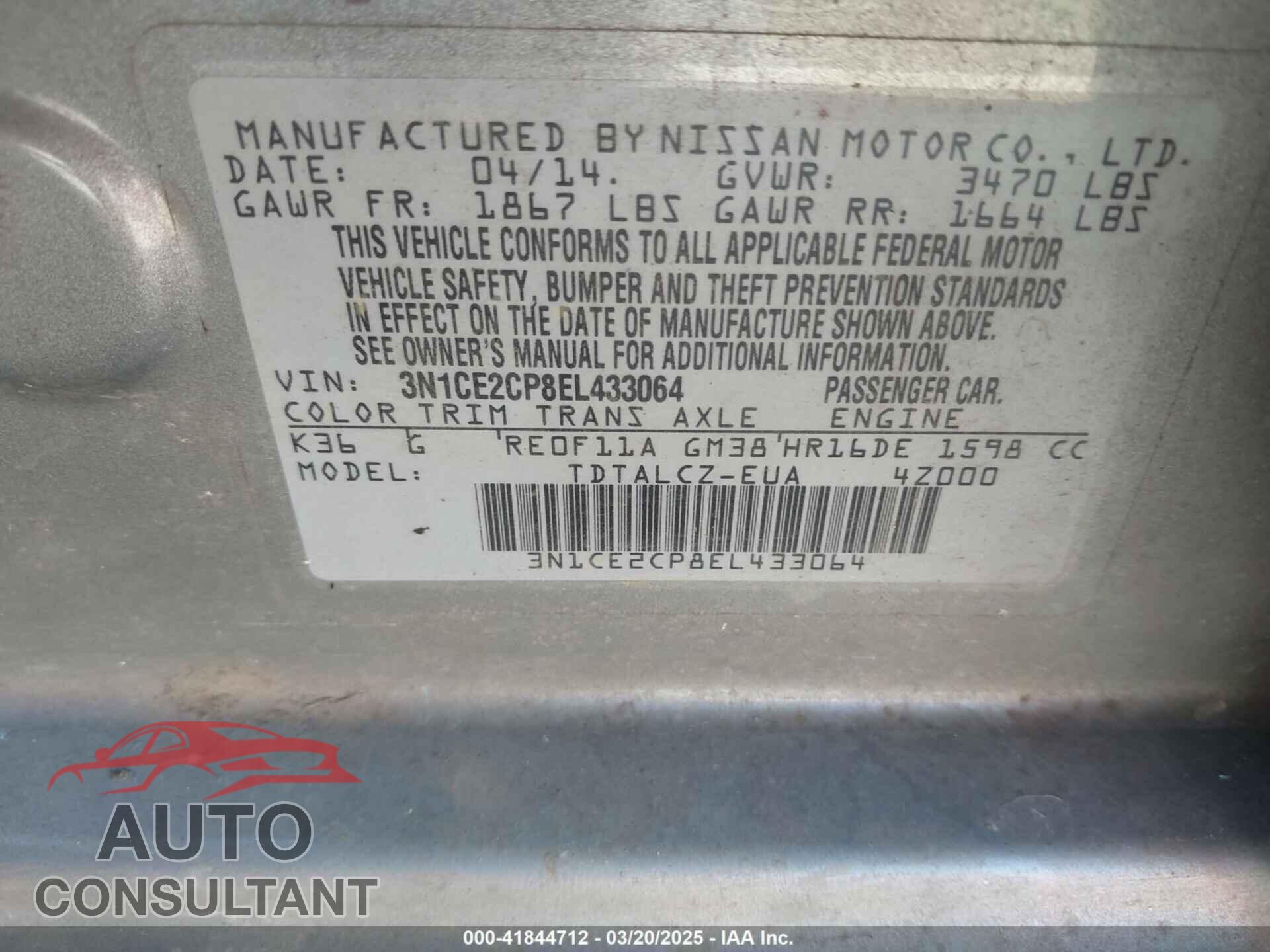NISSAN VERSA NOTE 2014 - 3N1CE2CP8EL433064