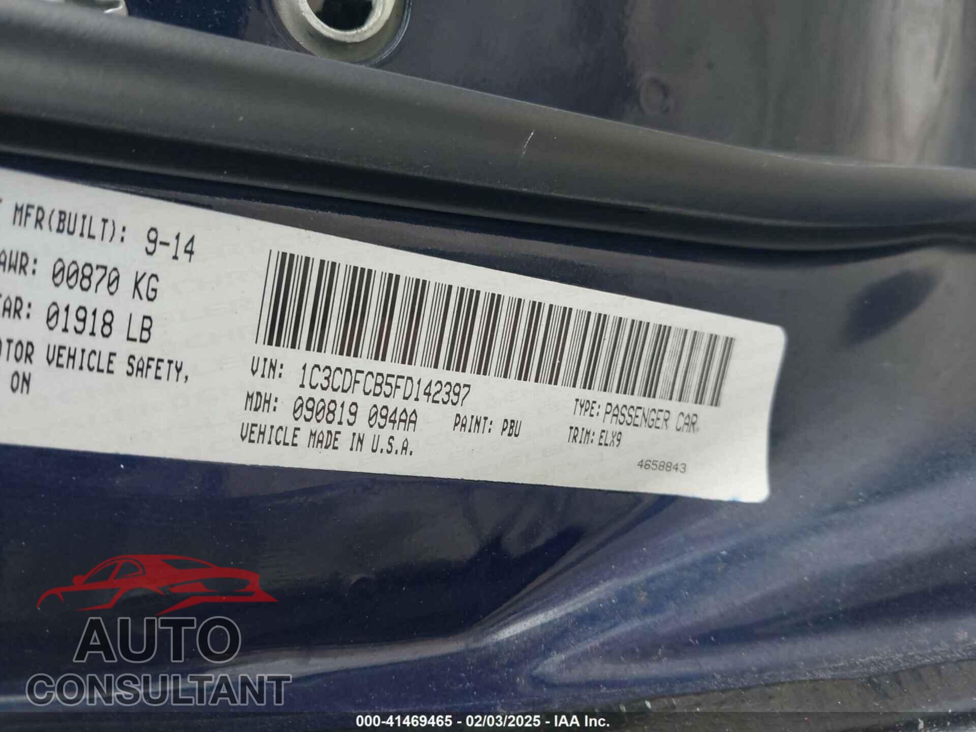 DODGE DART 2015 - 1C3CDFCB5FD142397