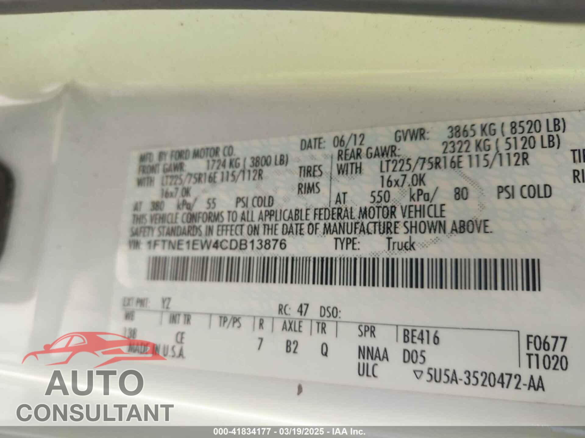 FORD E-150 2012 - 1FTNE1EW4CDB13876