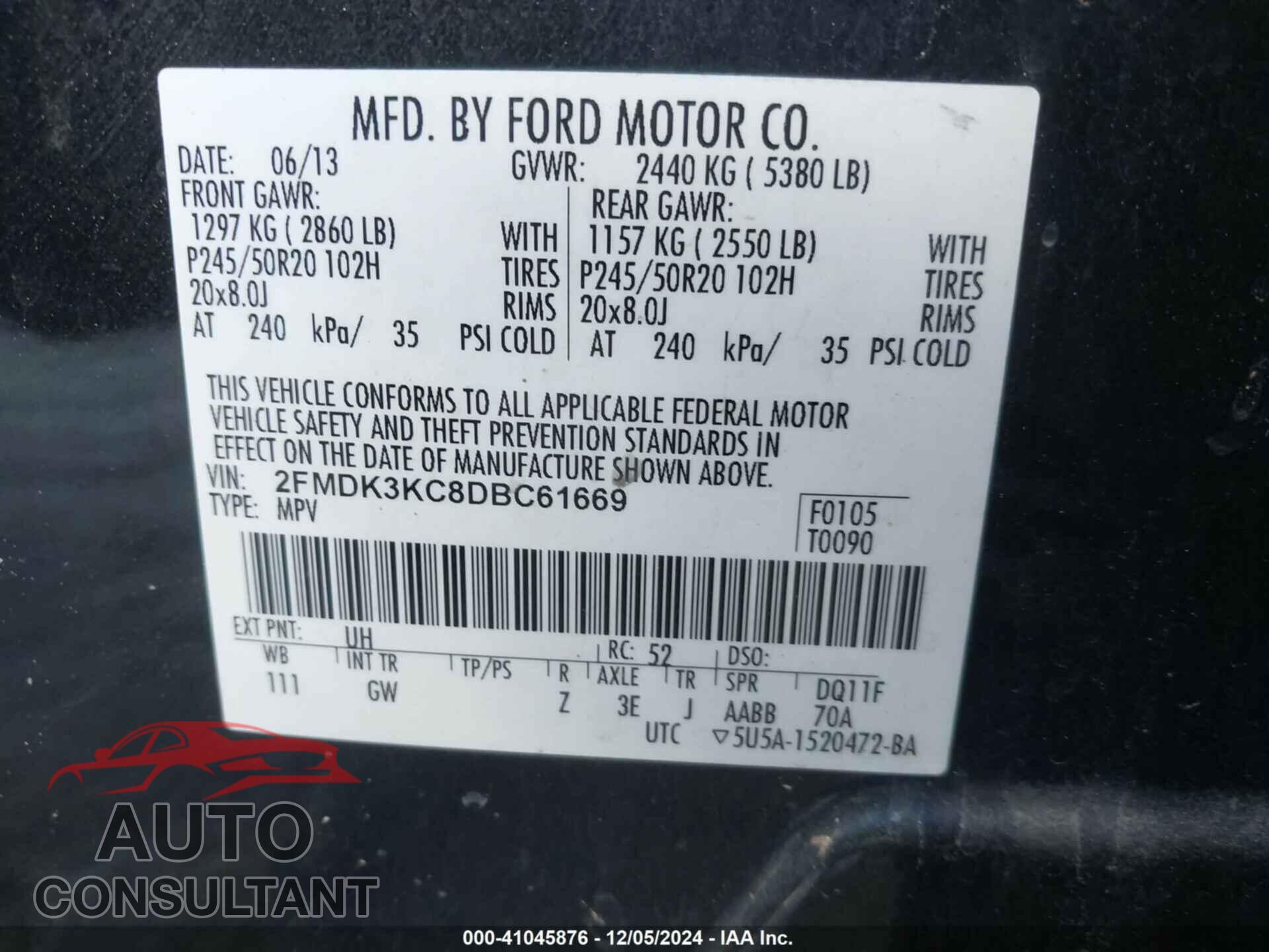FORD EDGE 2013 - 2FMDK3KC8DBC61669