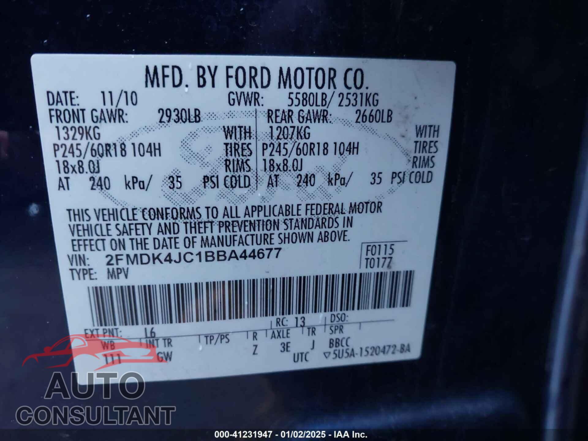FORD EDGE 2011 - 2FMDK4JC1BBA44677