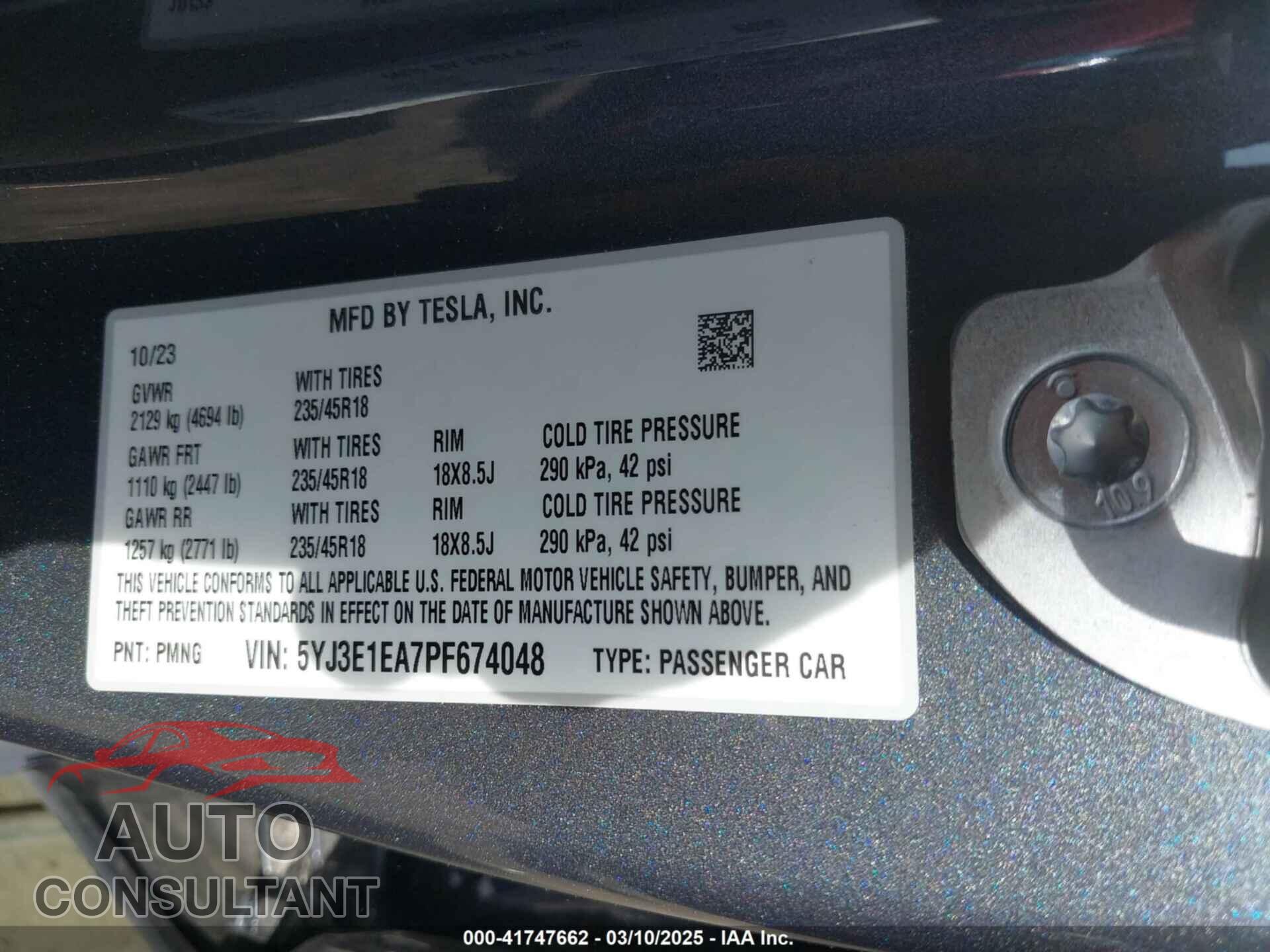 TESLA MODEL 3 2023 - 5YJ3E1EA7PF674048