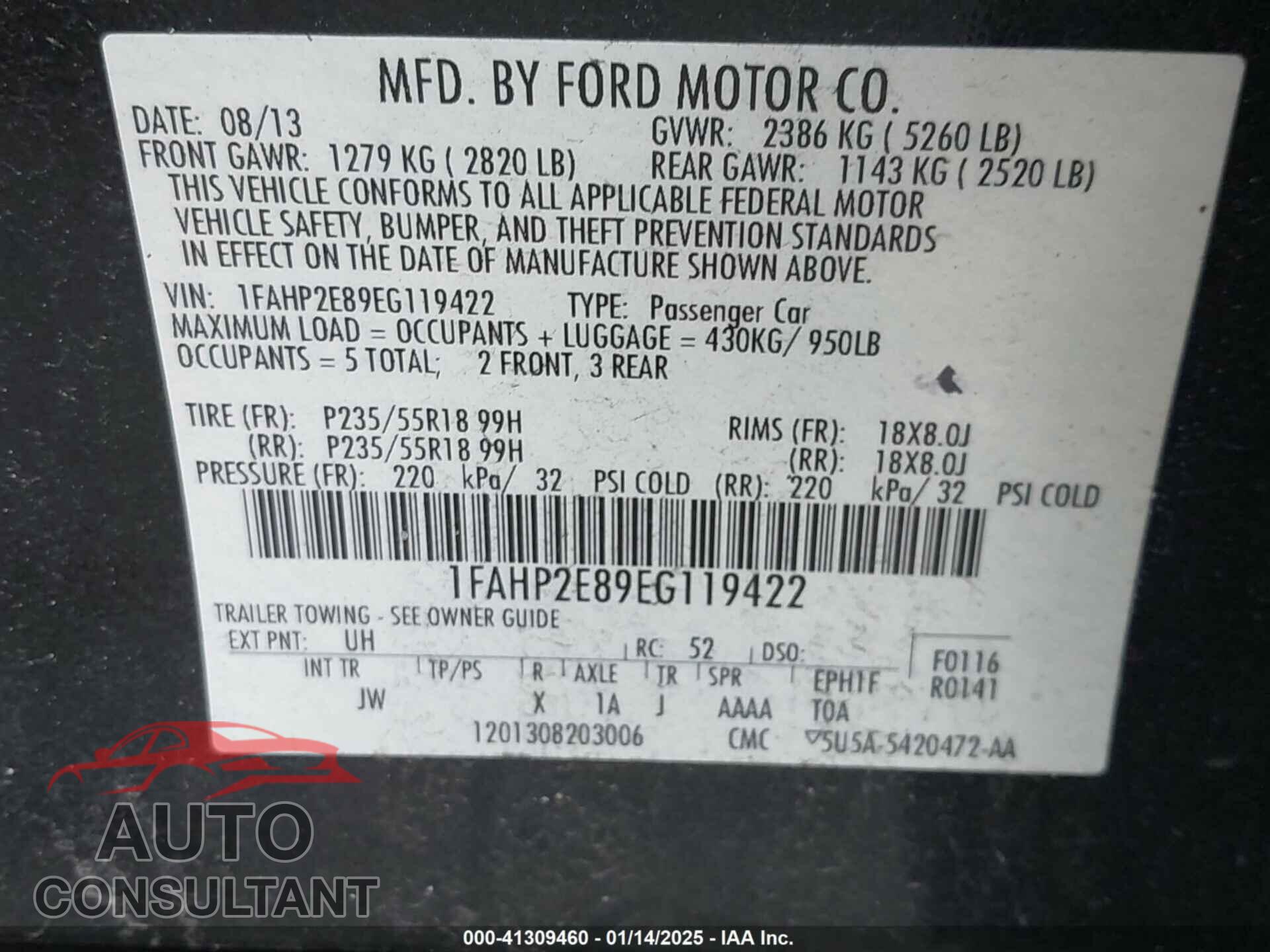 FORD TAURUS 2014 - 1FAHP2E89EG119422
