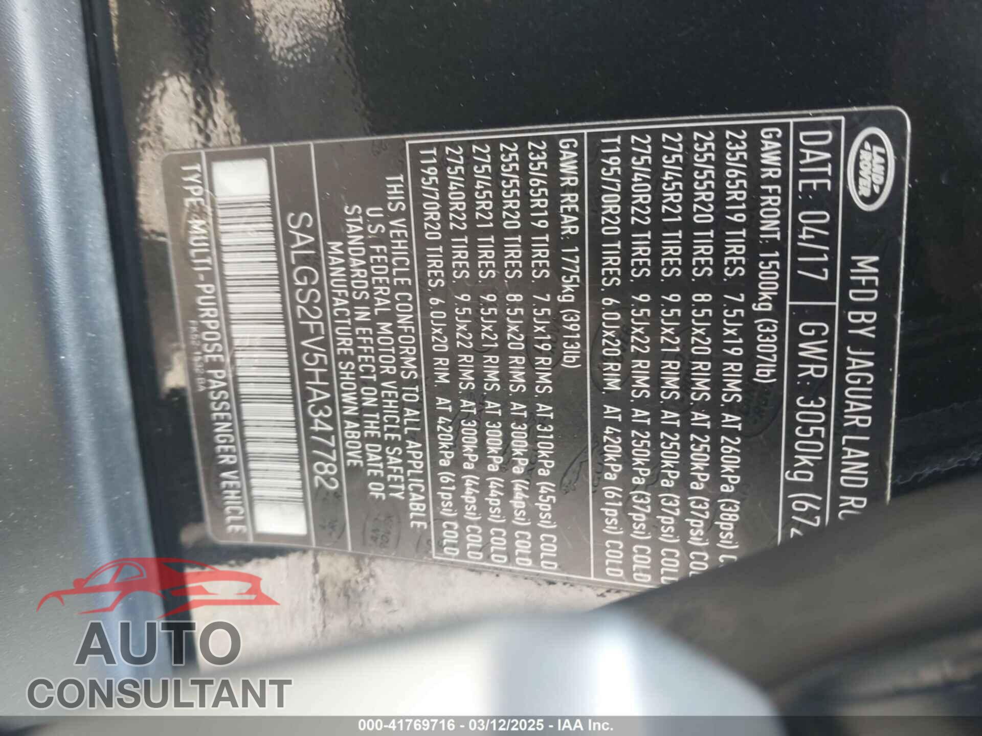 LAND ROVER RANGE ROVER 2017 - SALGS2FV5HA347782