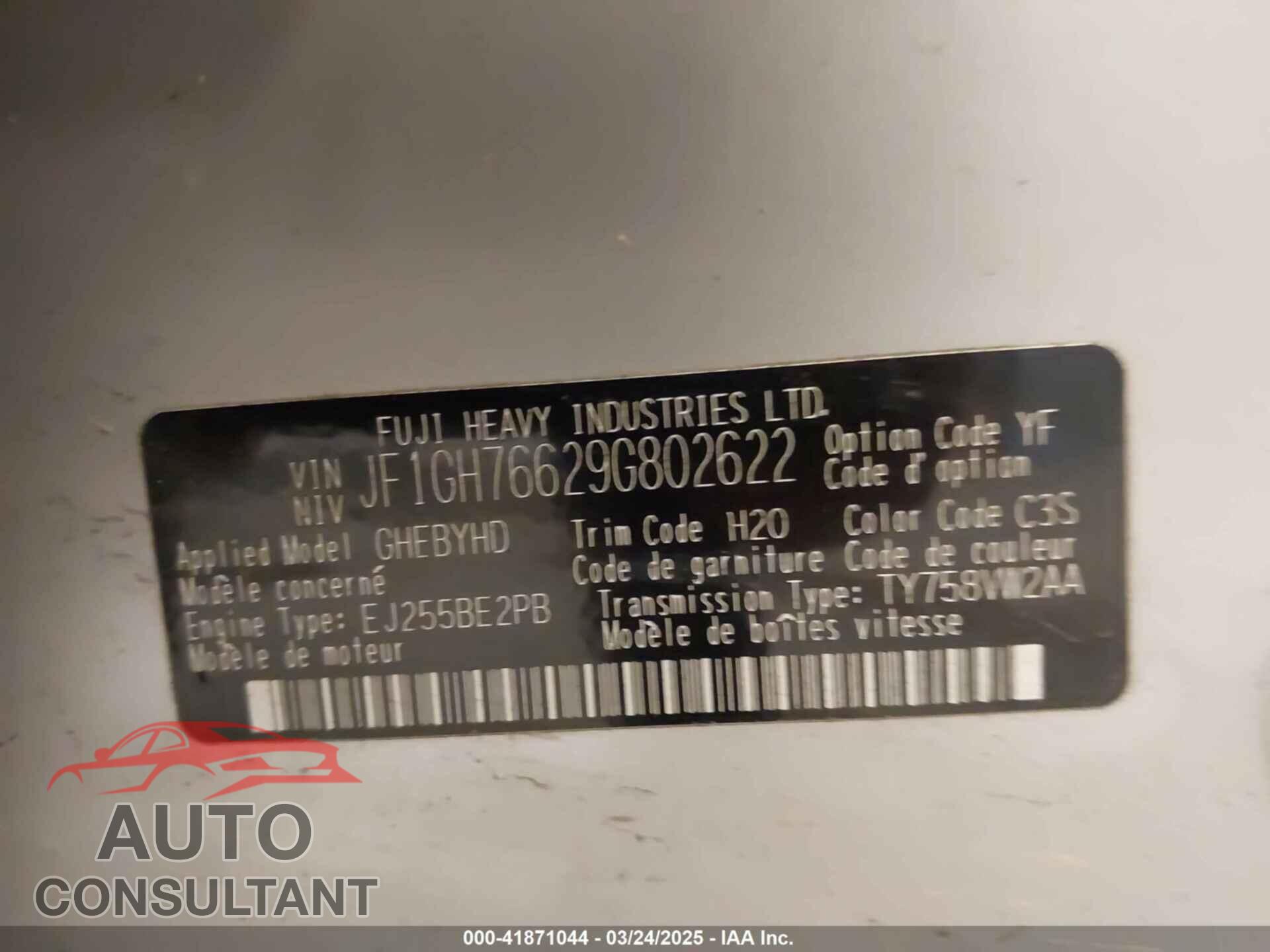 SUBARU IMPREZA 2009 - JF1GH76629G802622