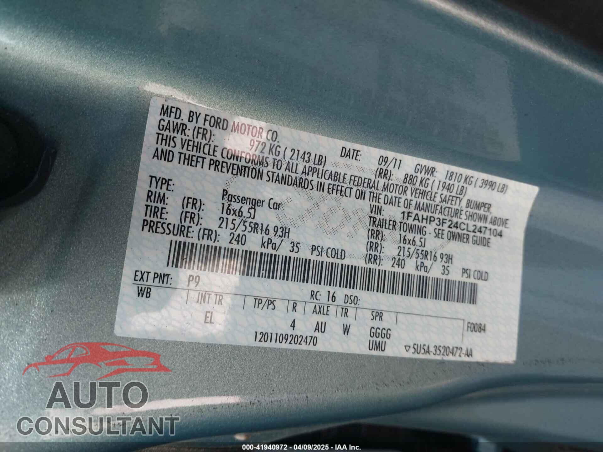 FORD FOCUS 2012 - 1FAHP3F24CL247104