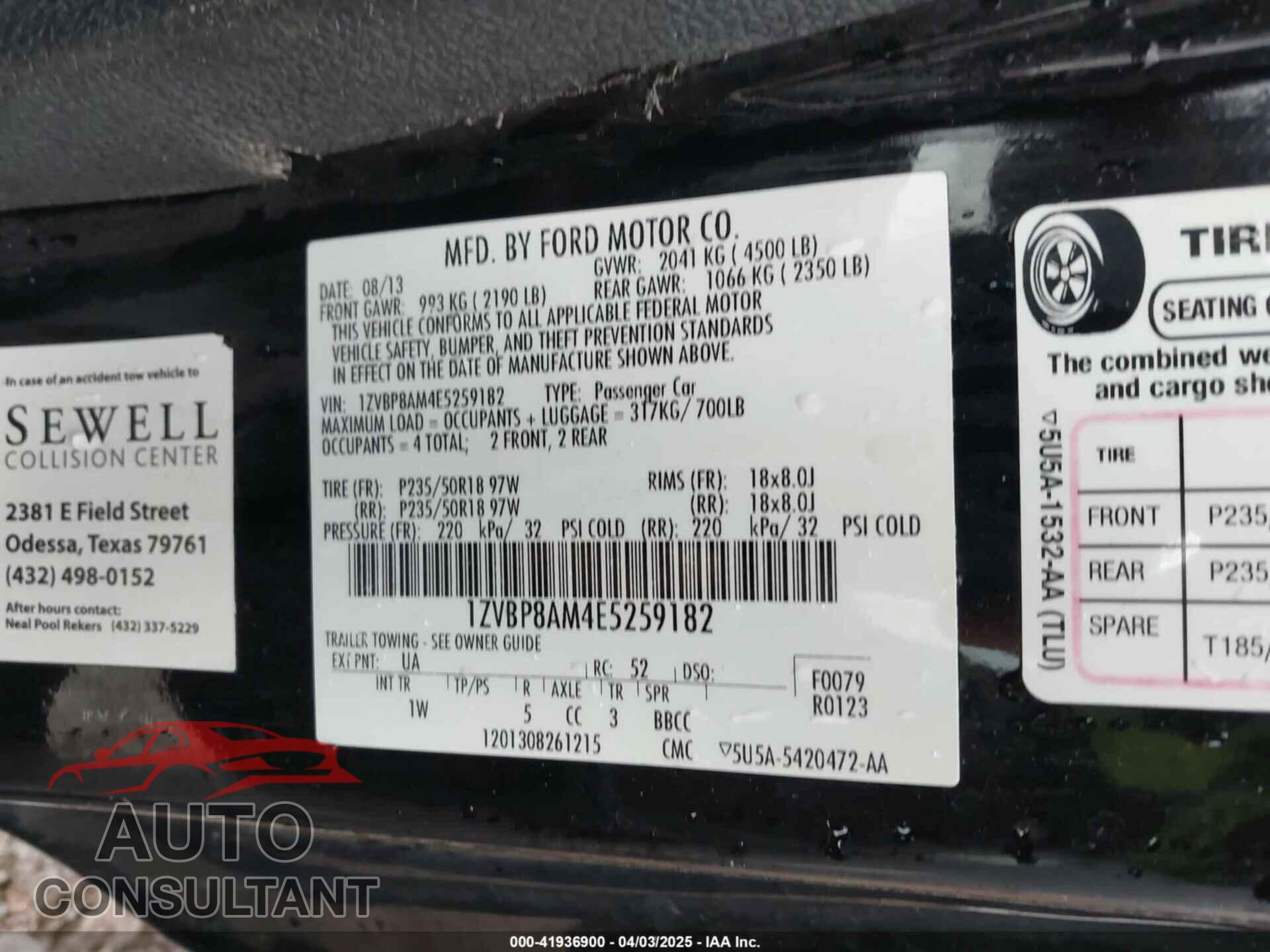 FORD MUSTANG 2014 - 1ZVBP8AM4E5259182