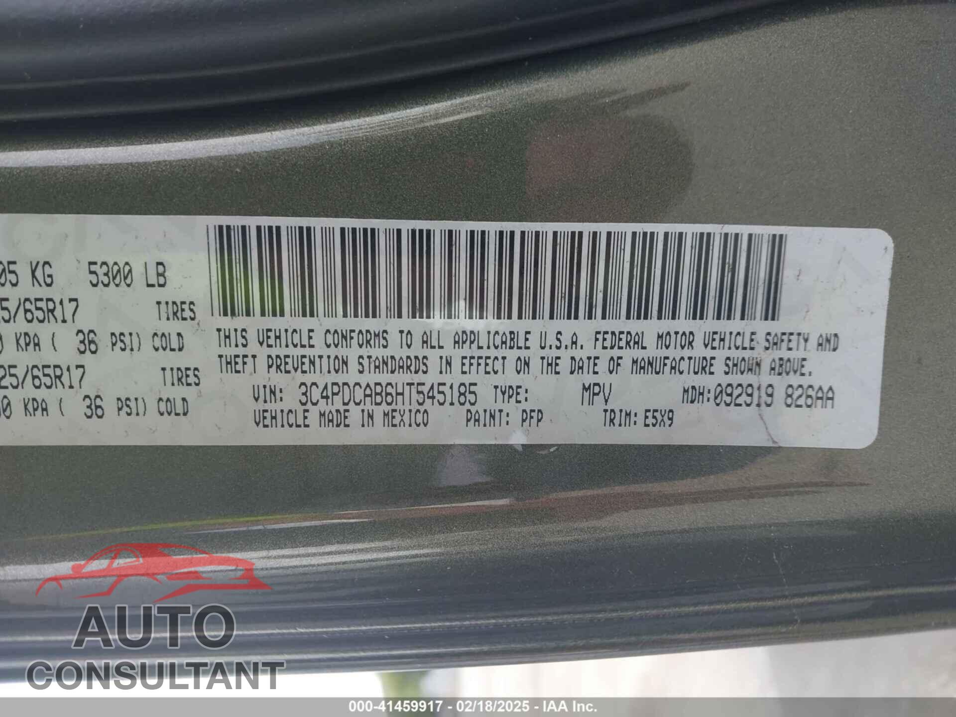 DODGE JOURNEY 2017 - 3C4PDCAB6HT545185