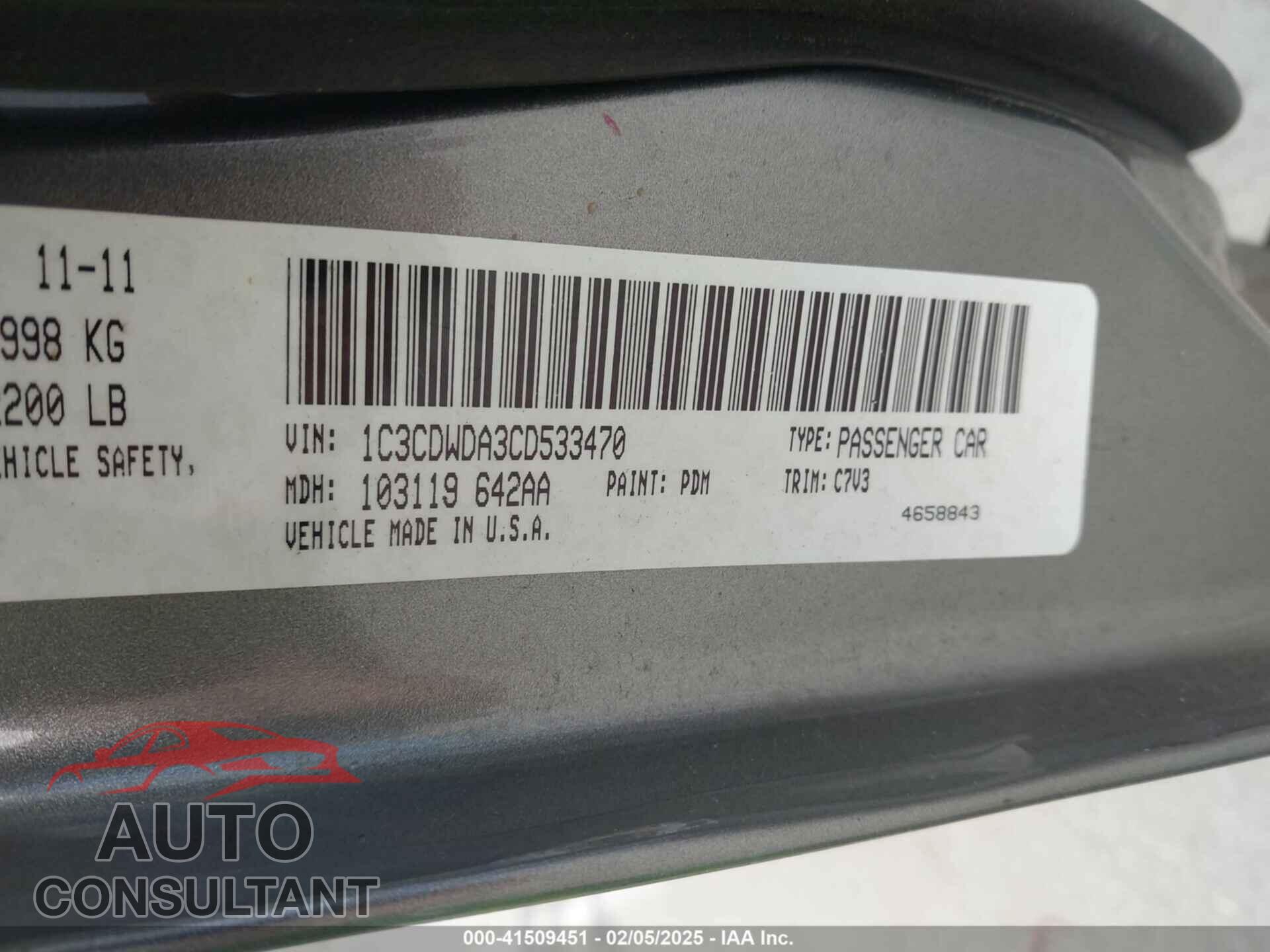 DODGE CALIBER 2012 - 1C3CDWDA3CD533470