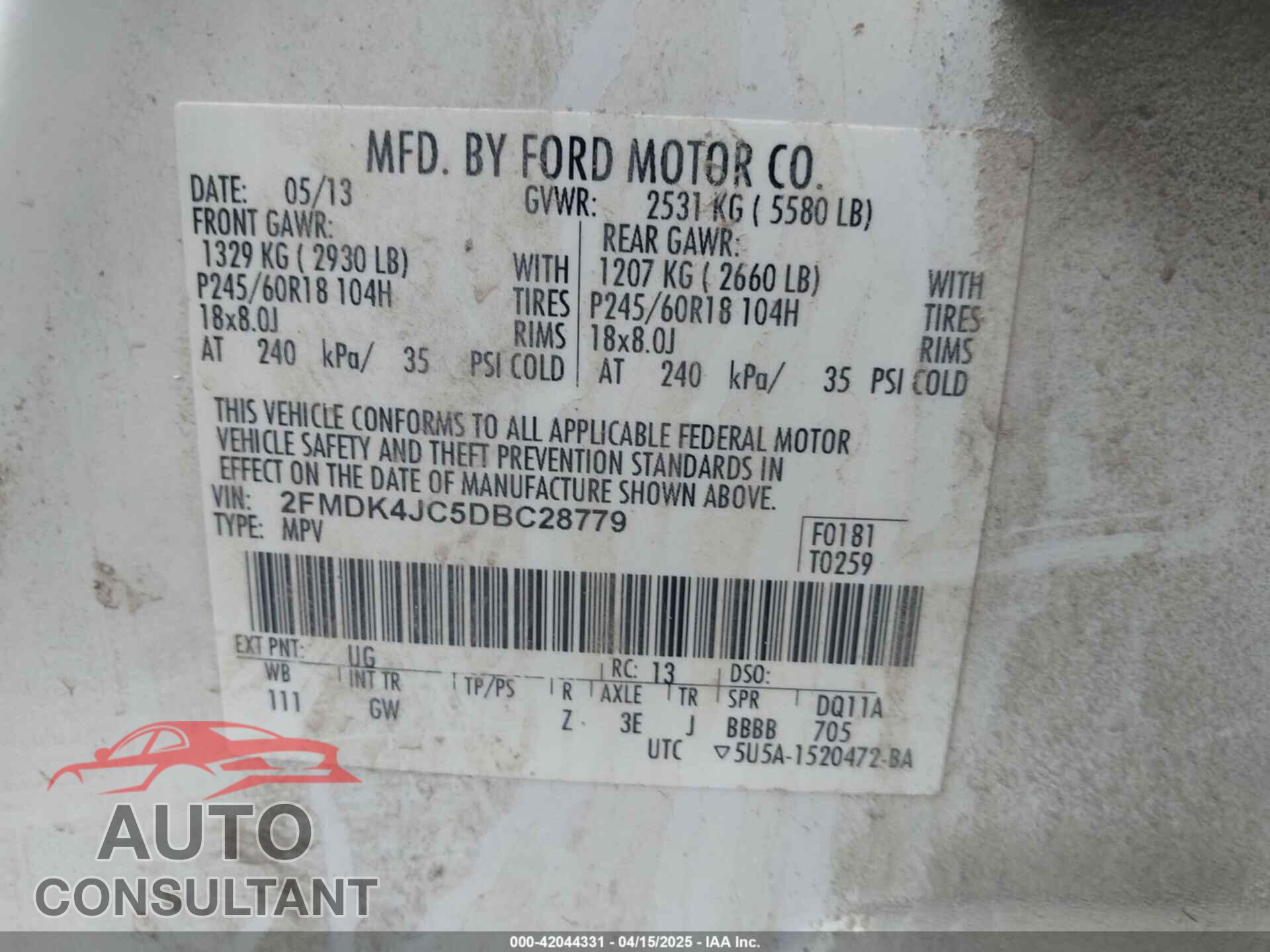 FORD EDGE 2013 - 2FMDK4JC5DBC28779