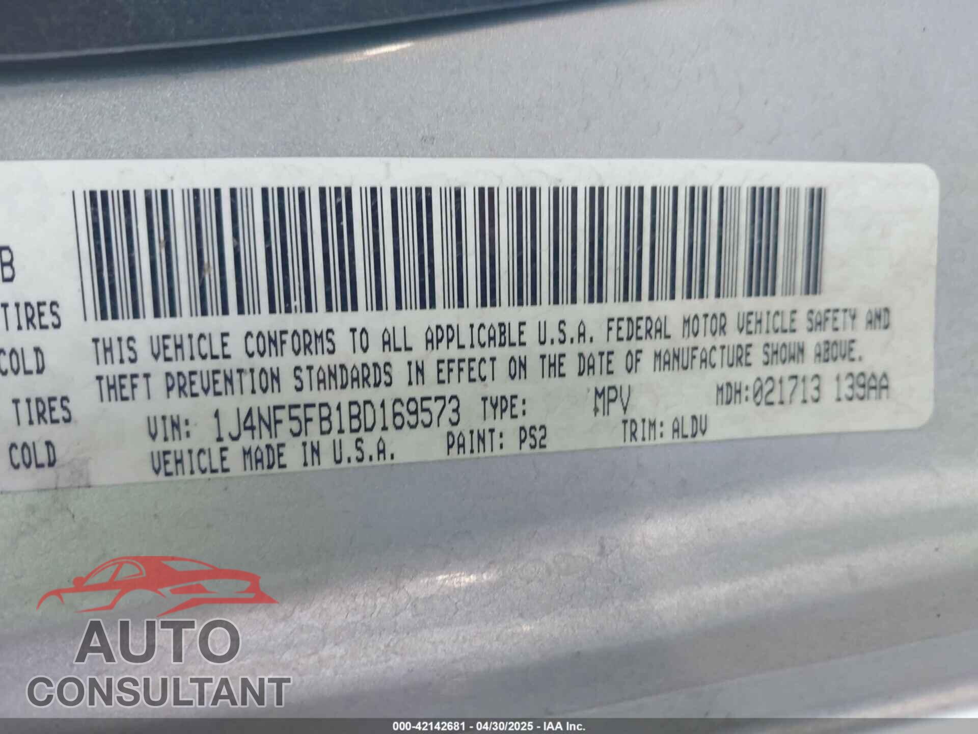 JEEP COMPASS 2011 - 1J4NF5FB1BD169573