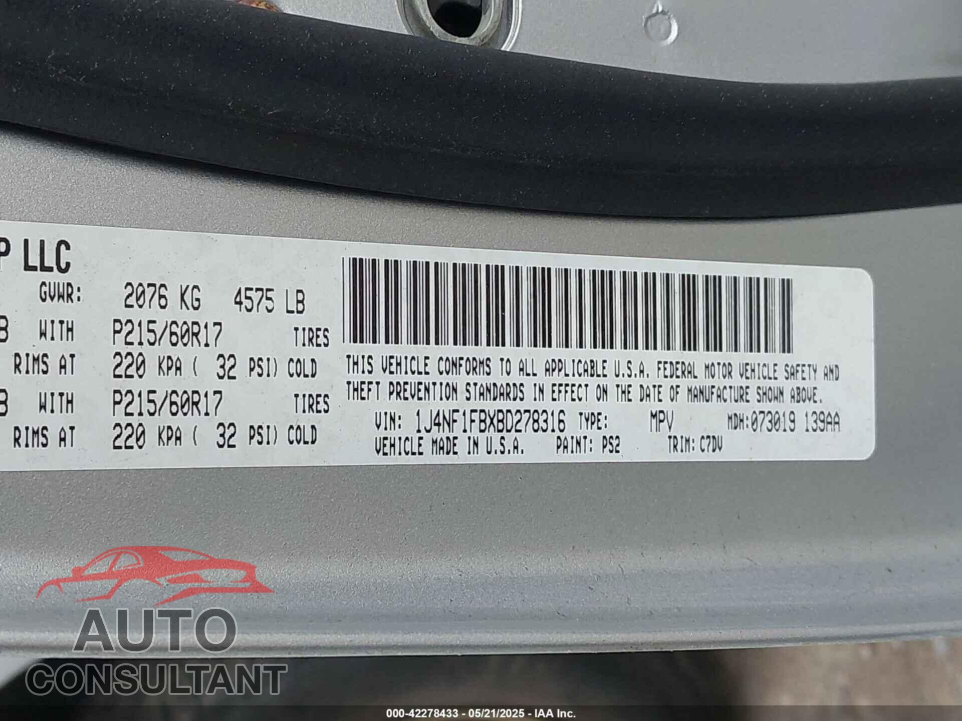JEEP COMPASS 2011 - 1J4NF1FBXBD278316