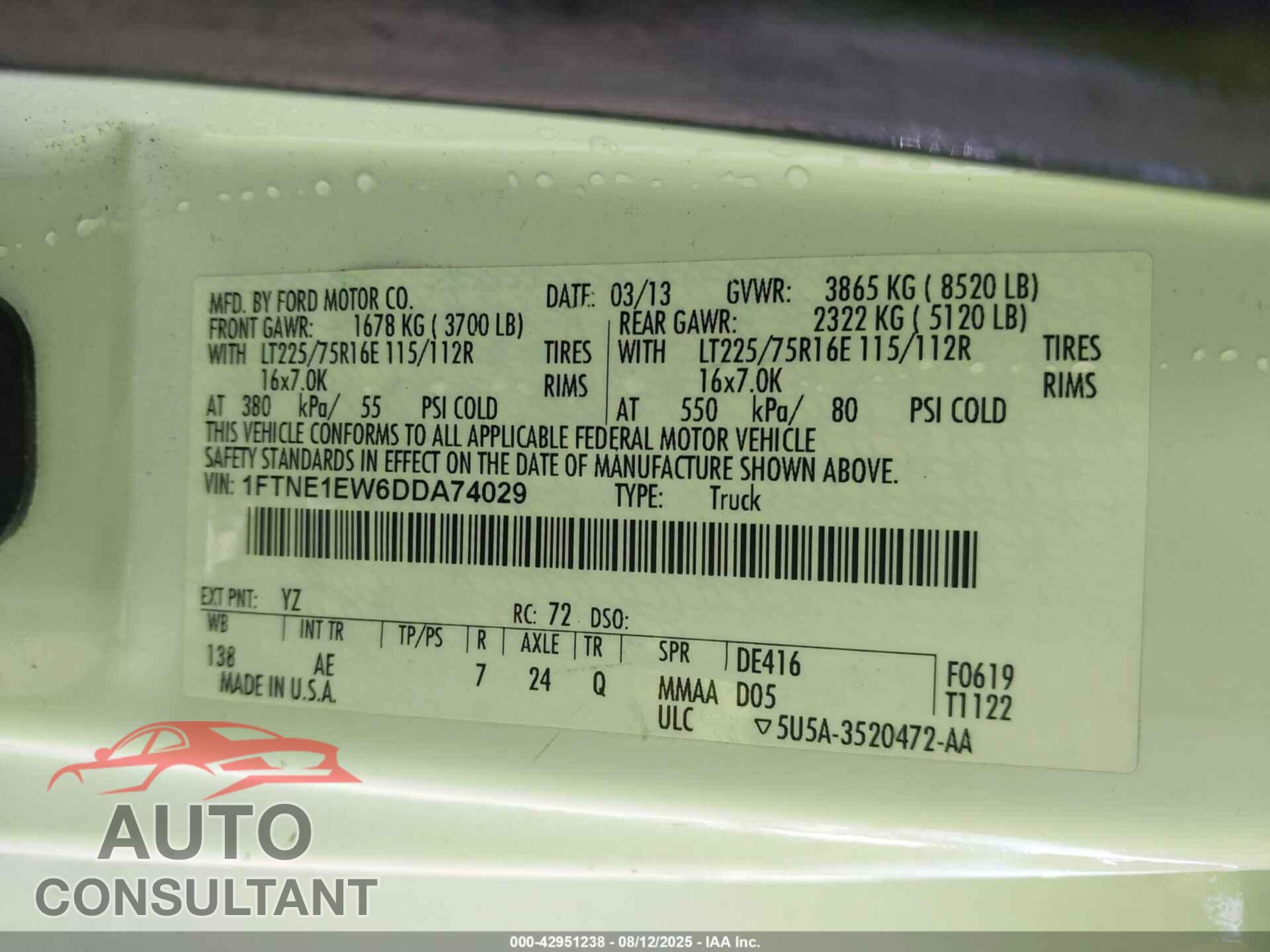 FORD E-150 2013 - 1FTNE1EW6DDA74029