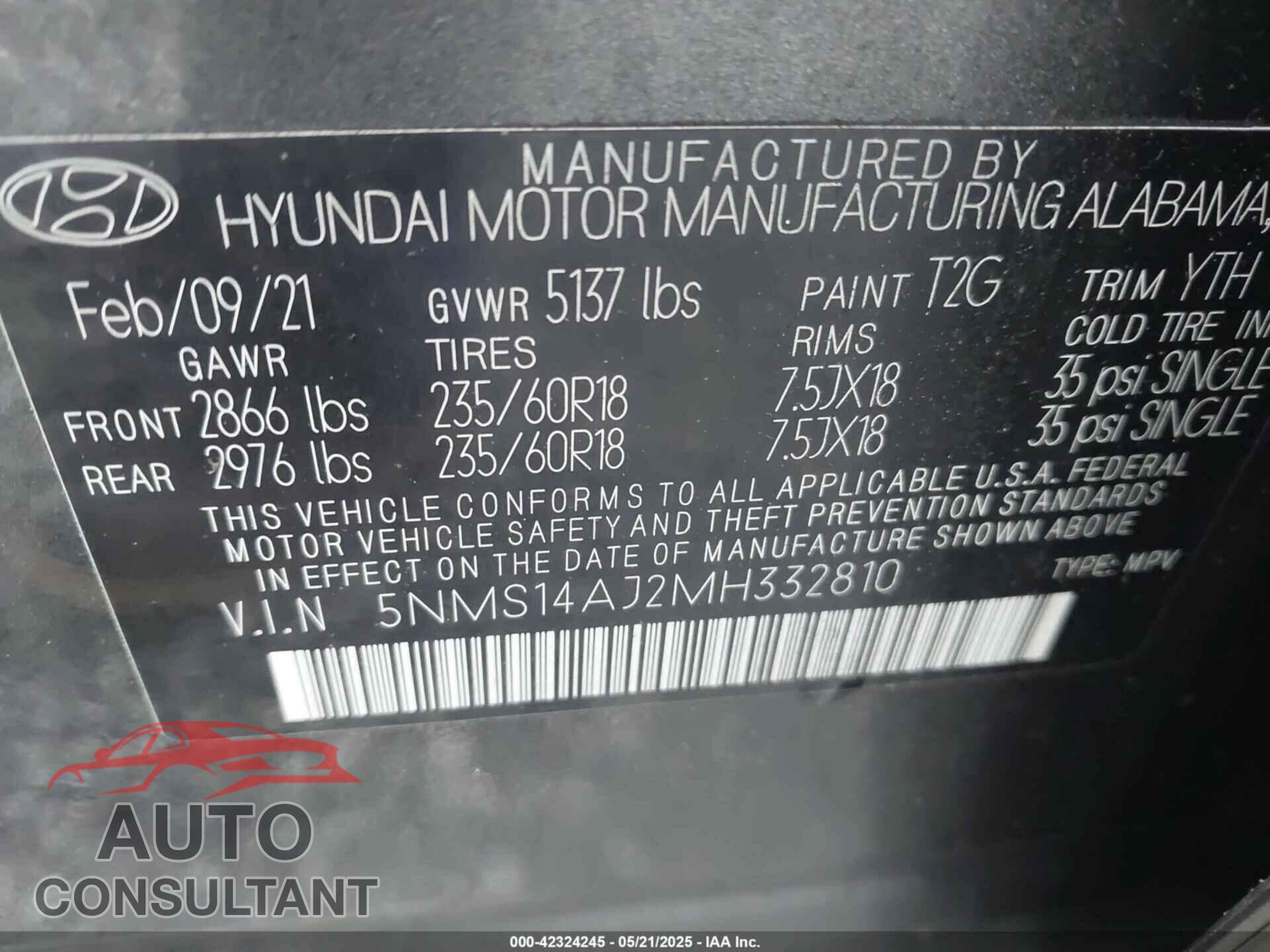 HYUNDAI SANTA FE 2021 - 5NMS14AJ2MH332810