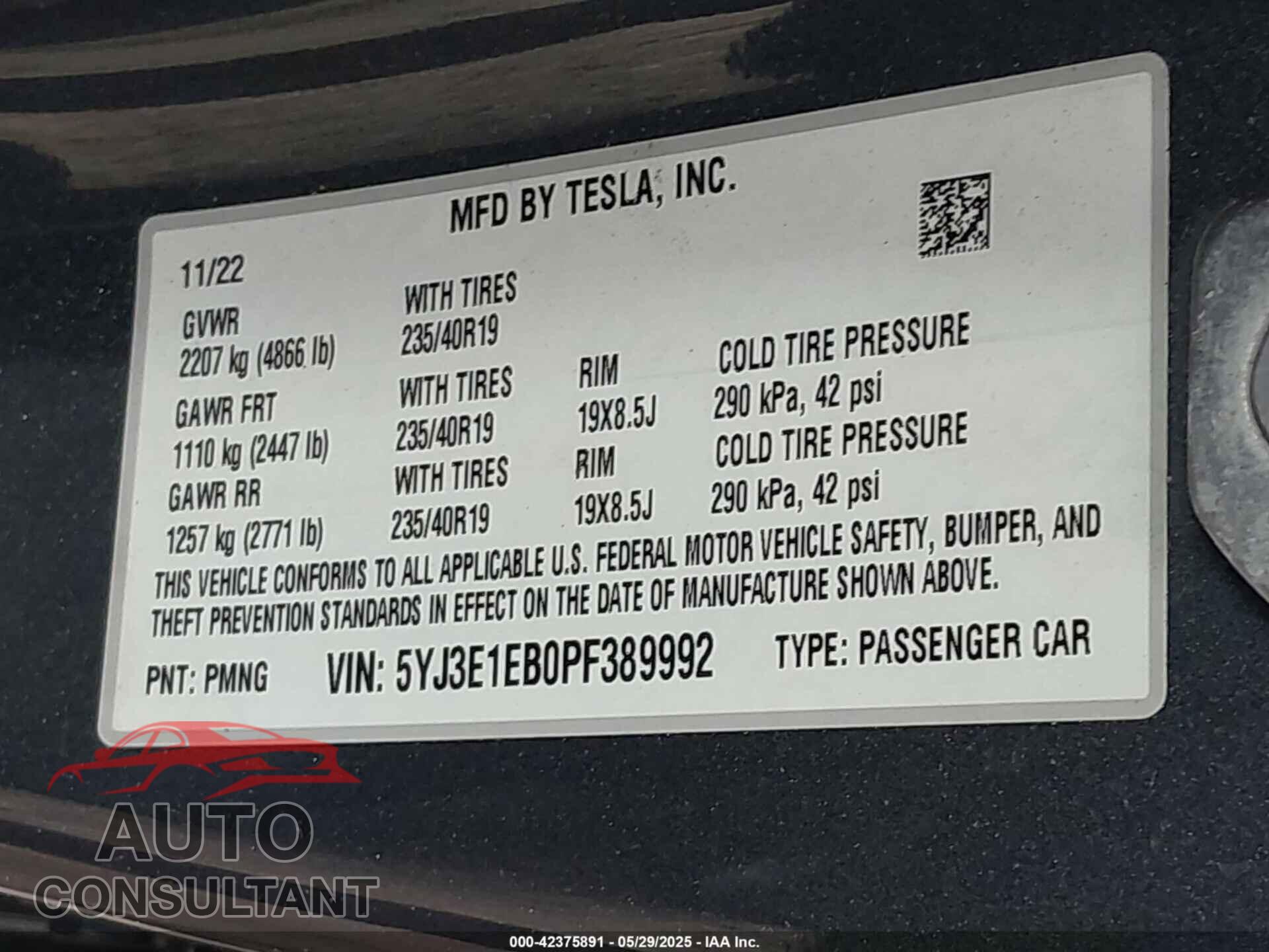 TESLA MODEL 3 2023 - 5YJ3E1EB0PF389992