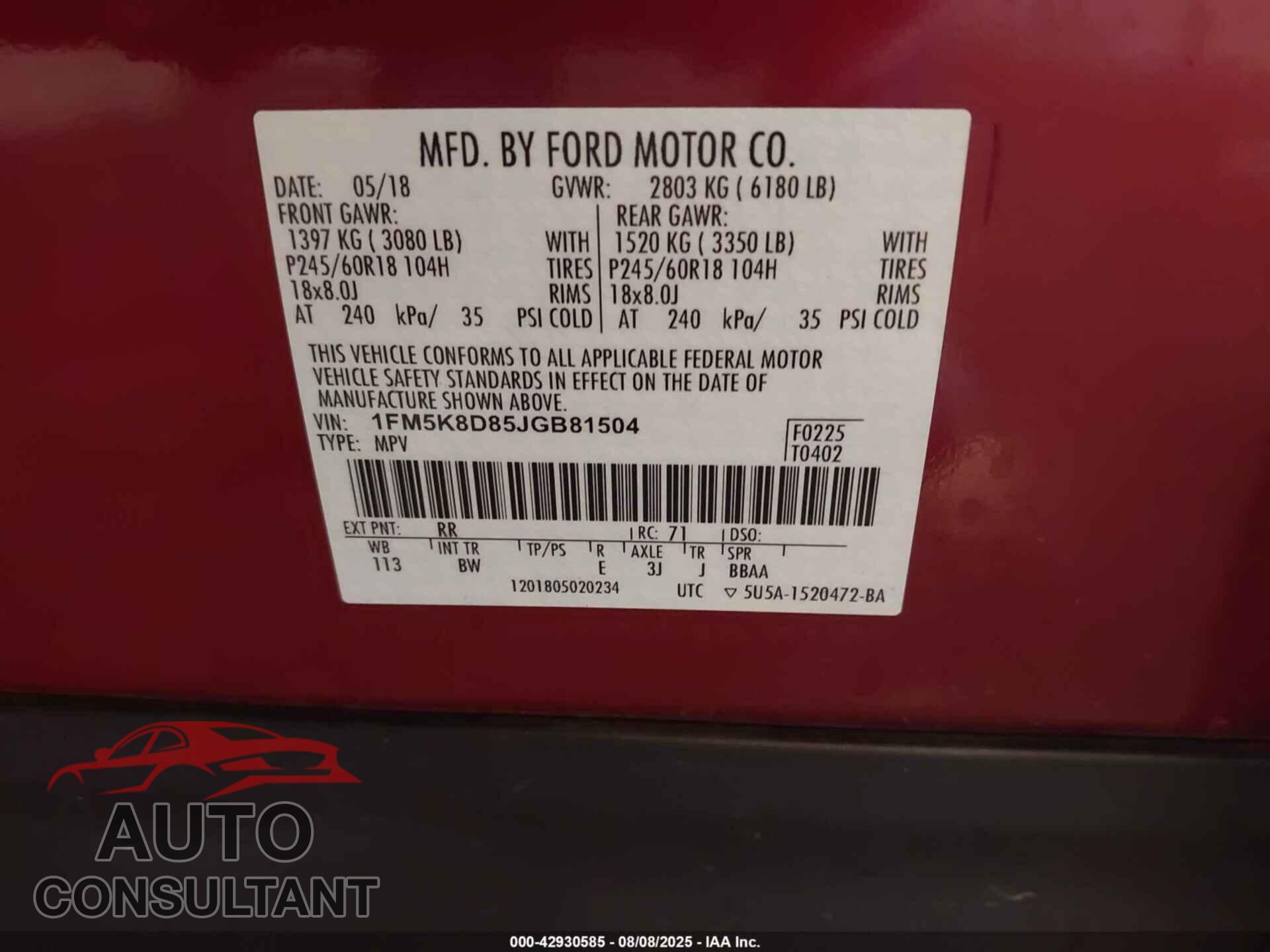 FORD EXPLORER 2018 - 1FM5K8D85JGB81504