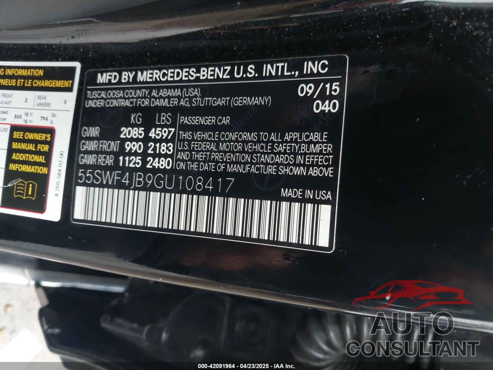 MERCEDES-BENZ C 300 2016 - 55SWF4JB9GU108417
