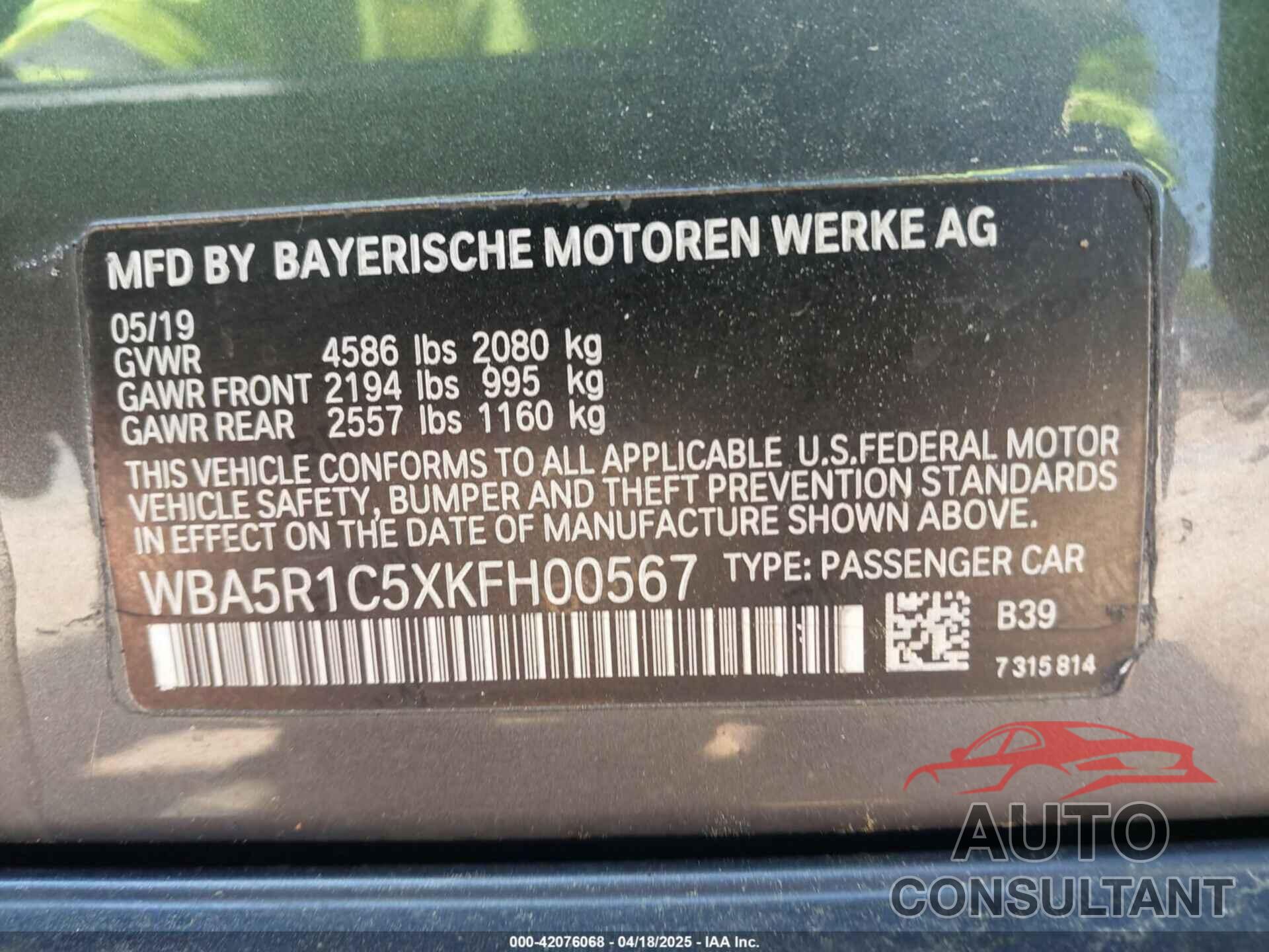 BMW 330I 2019 - WBA5R1C5XKFH00567
