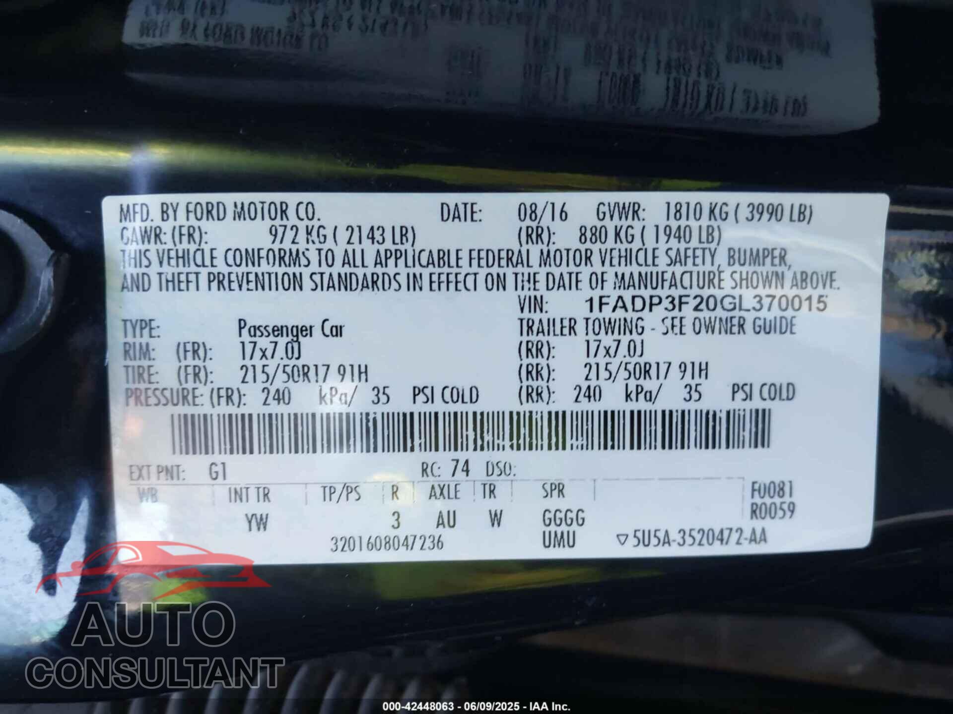 FORD FOCUS 2016 - 1FADP3F20GL370015