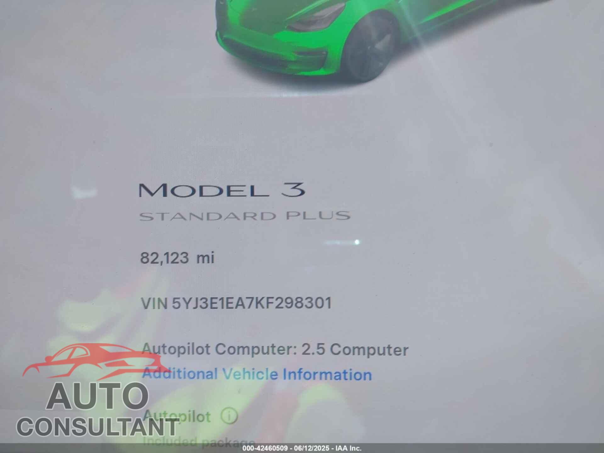 TESLA MODEL 3 2019 - 5YJ3E1EA7KF298301