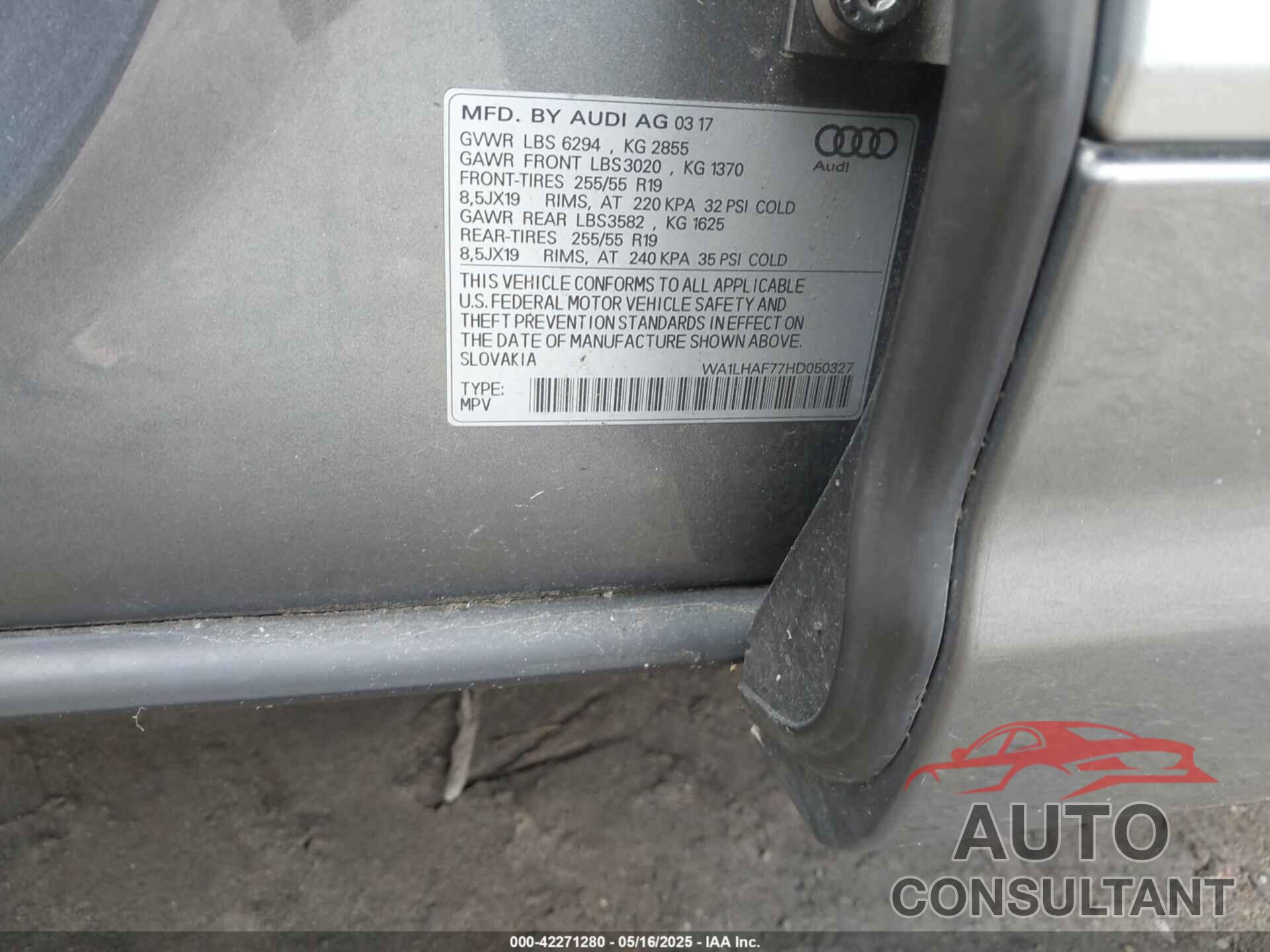 AUDI Q7 2017 - WA1LHAF77HD050327