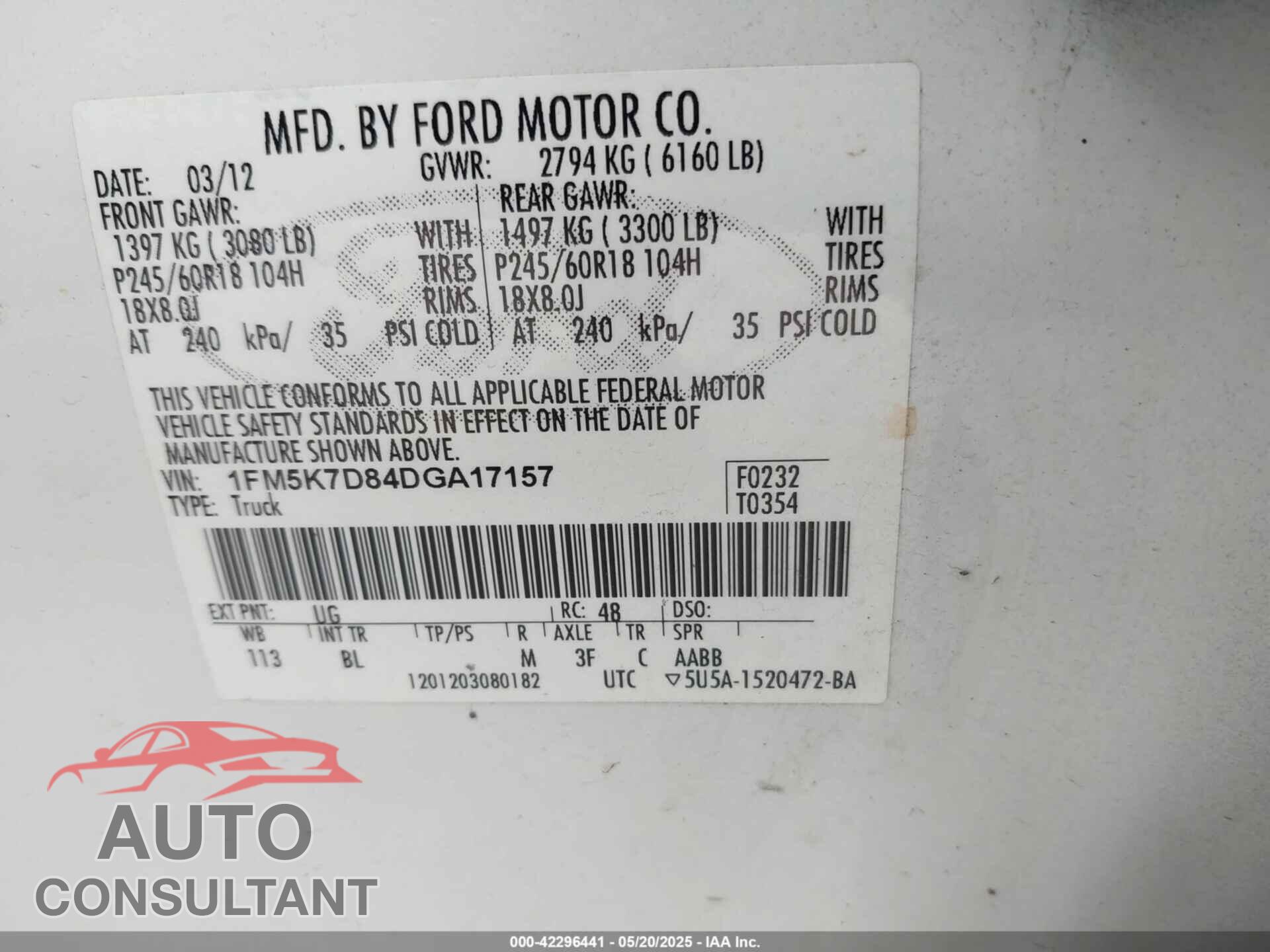 FORD EXPLORER 2013 - 1FM5K7D84DGA17157