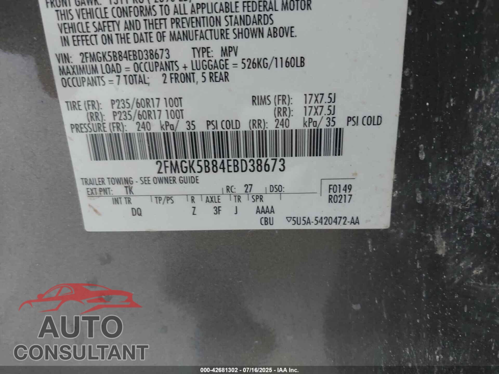 FORD FLEX 2014 - 2FMGK5B84EBD38673