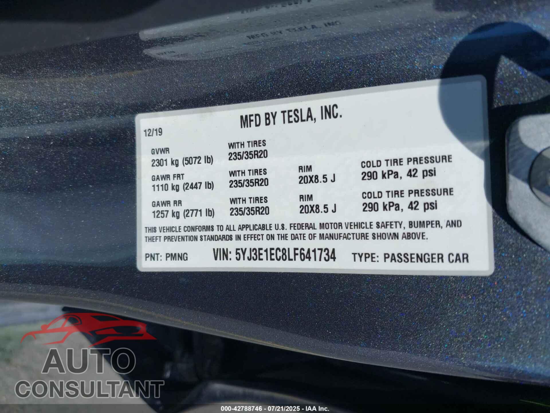 TESLA MODEL 3 2020 - 5YJ3E1EC8LF641734