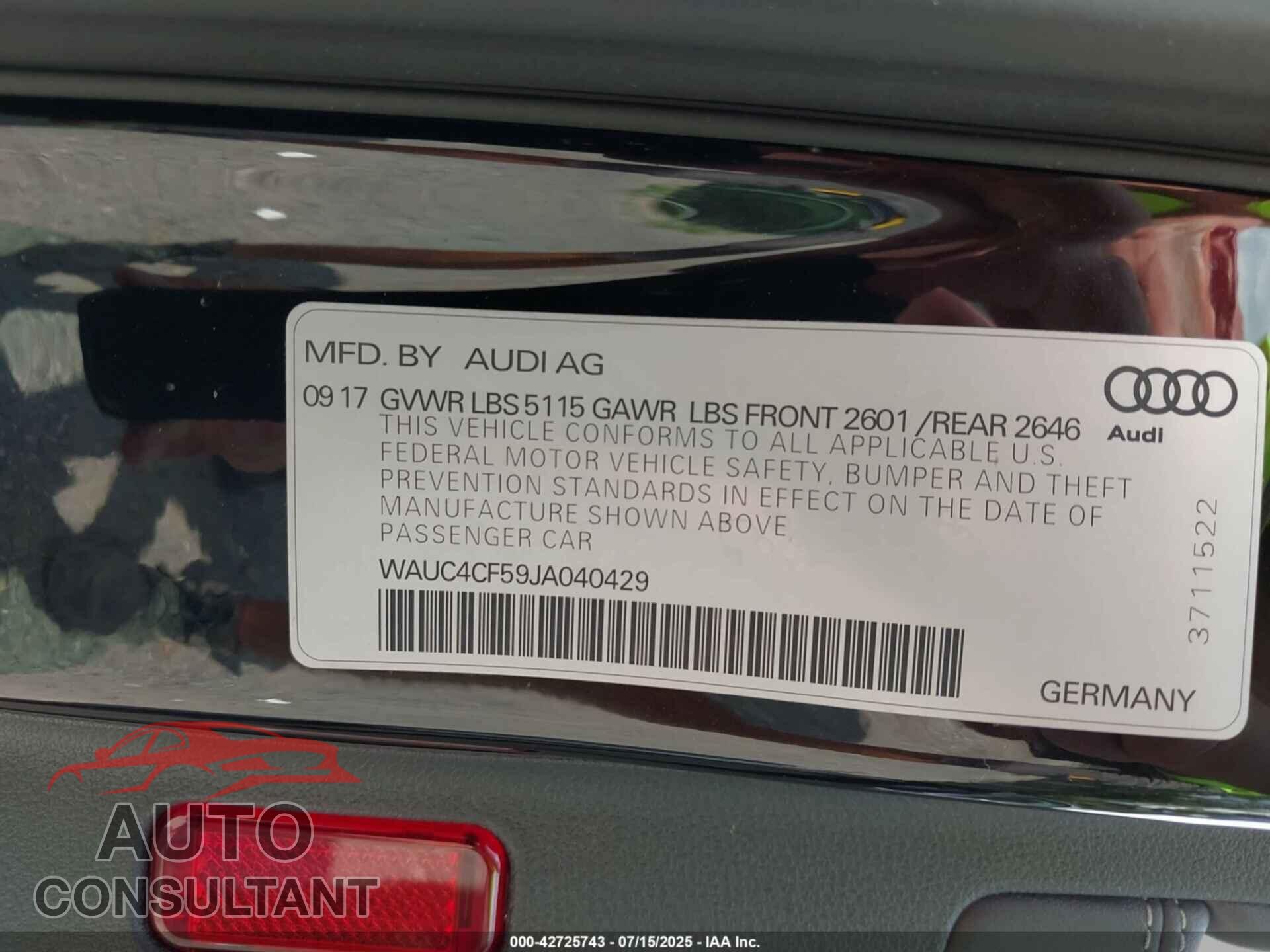 AUDI S5 2018 - WAUC4CF59JA040429