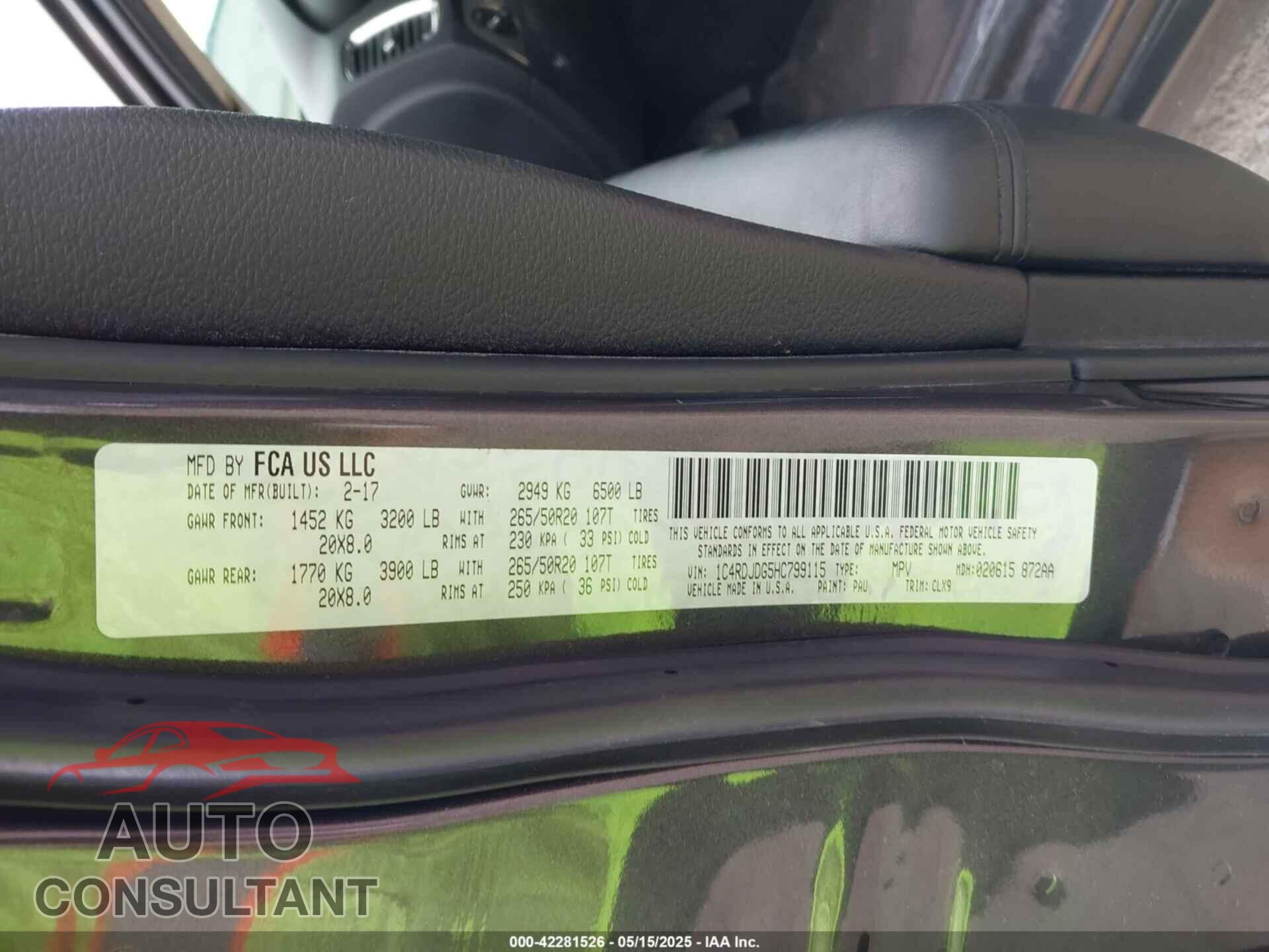 DODGE DURANGO 2017 - 1C4RDJDG5HC799115