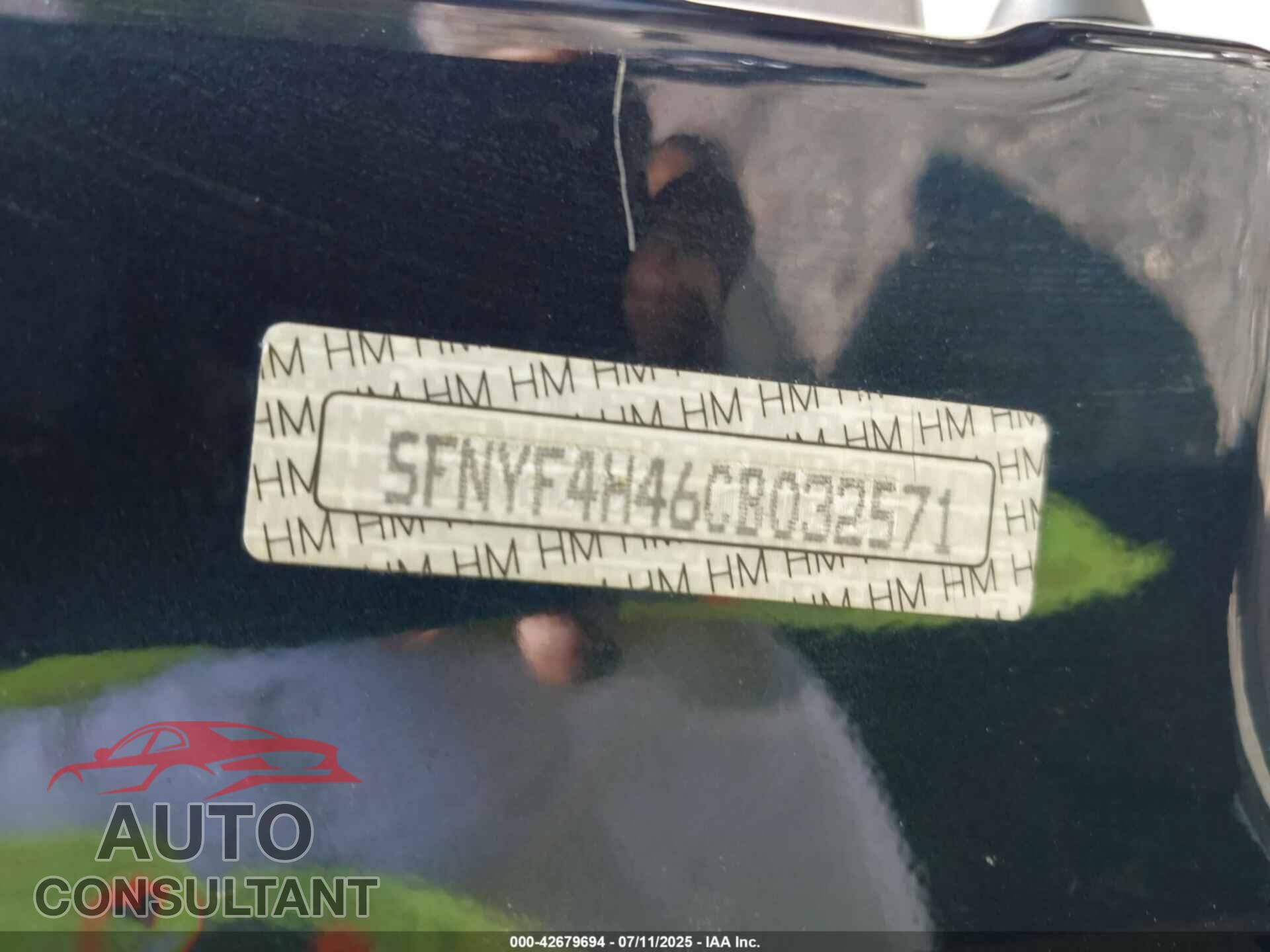 HONDA PILOT 2012 - 5FNYF4H46CB032571